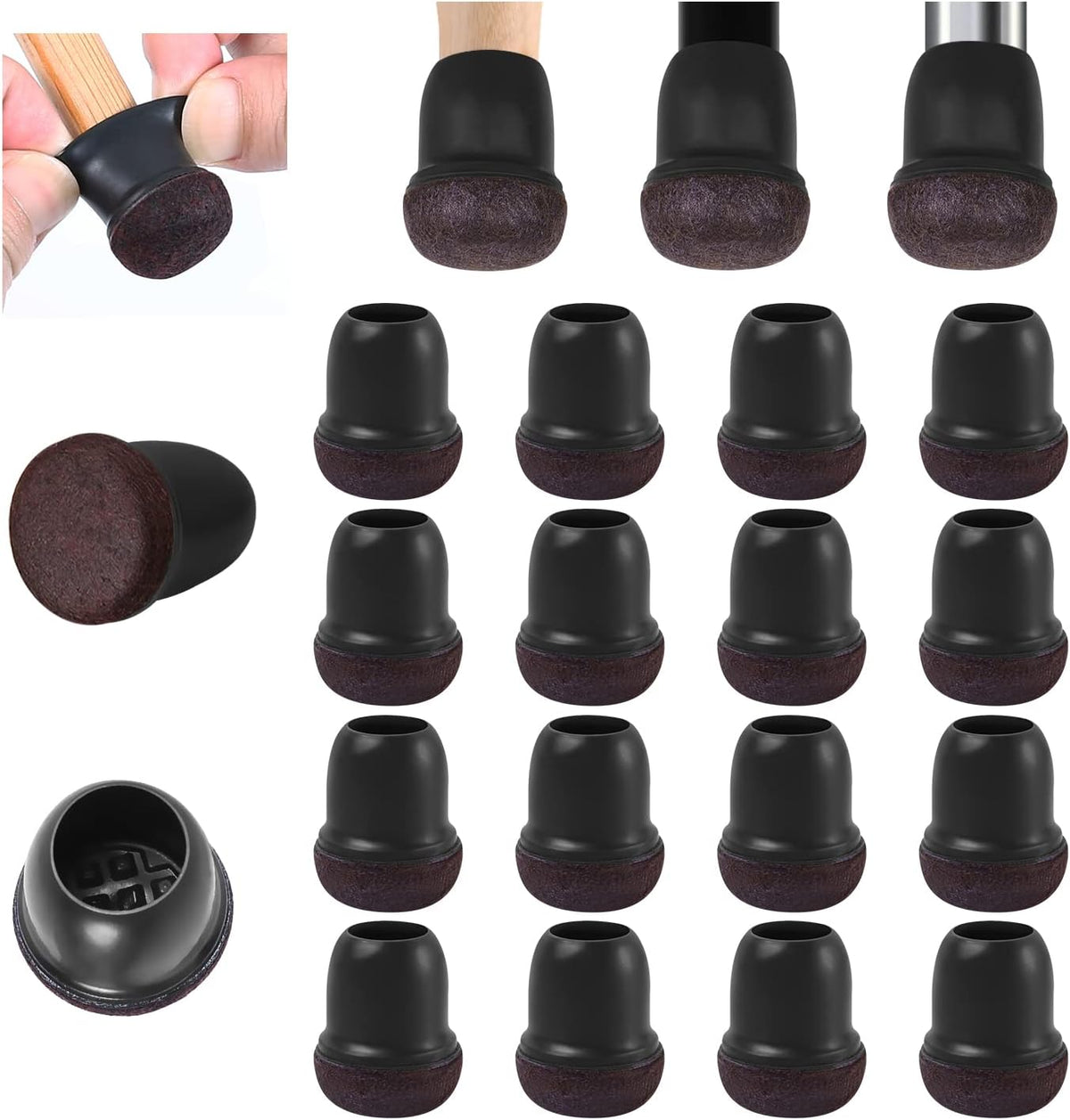Ezprotekt 24 Pcs Small Black Silicone Chair Leg Floor Protectors for Hardwood Floor, Chair Leg Caps