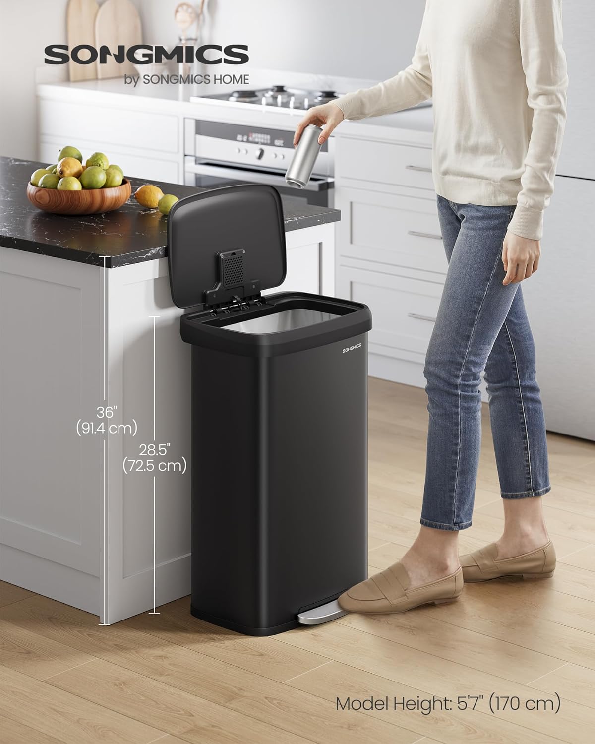 SONGMICS Kitchen Trash Can, 21 Gallon (80 L) Stainless Steel Garbage Can, with Stay-Open Lid and