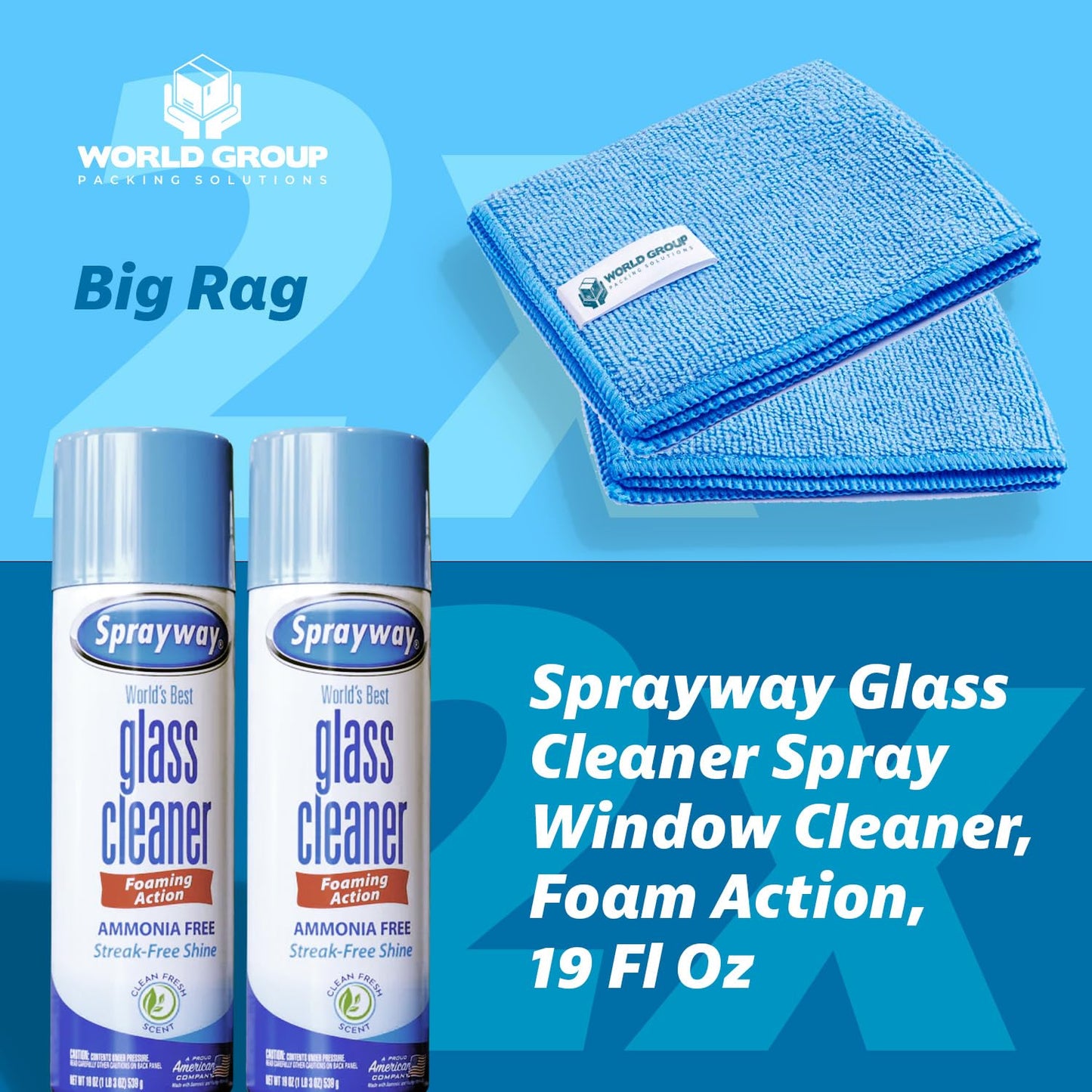 World Group Packing Solutions Glass Cleaner Foam, Foaming Action & Spray, 19oz - 2 Pack - Clean