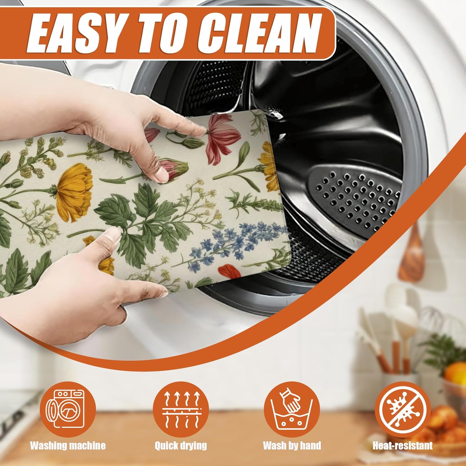 Spring Wild Flower Dish Drying Mat for Kitchen Counter Microfiber Absorbent Dish Kitchen Drying Mat