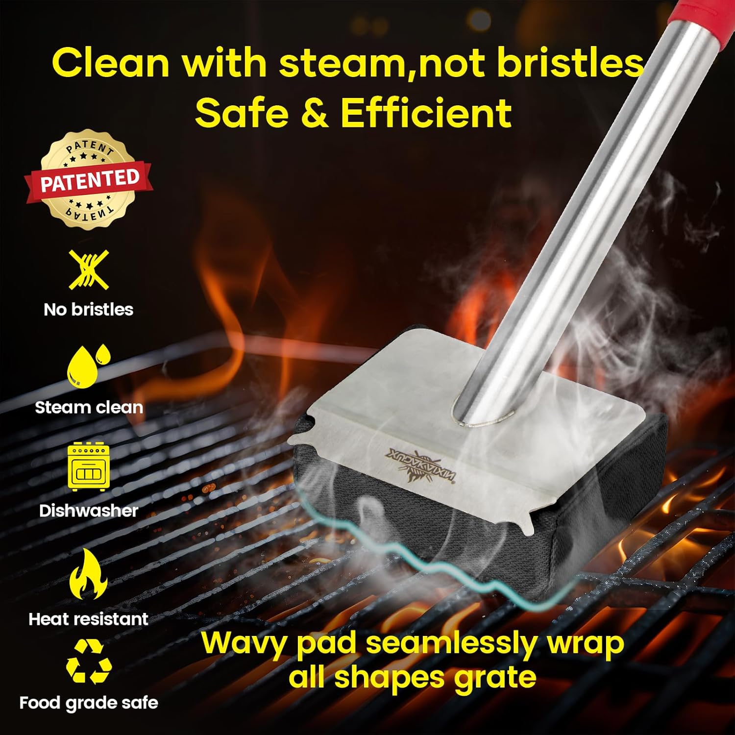 Grill Brush Bristle Free,Upgraded Aramid Fiber Wavy Pad Perfect for Cast Iron
