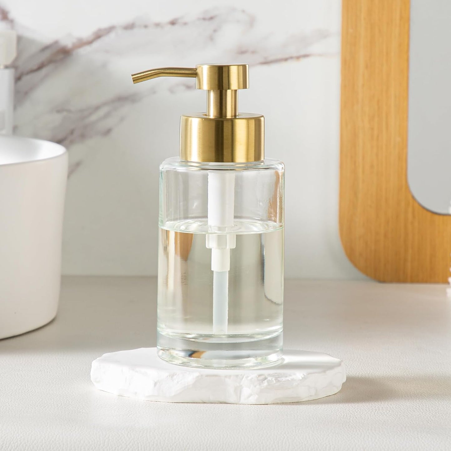 Enra Thick Glass Soap Dispenser with Stainless Steel Gold Pump,12oz Bathroom Hand Liquid Soap