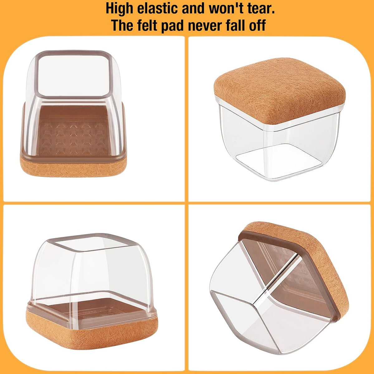 32 Pcs Chair Leg Floor Protectors Square, Silicone Chair Leg Protectors for Hardwood Floors, Chair