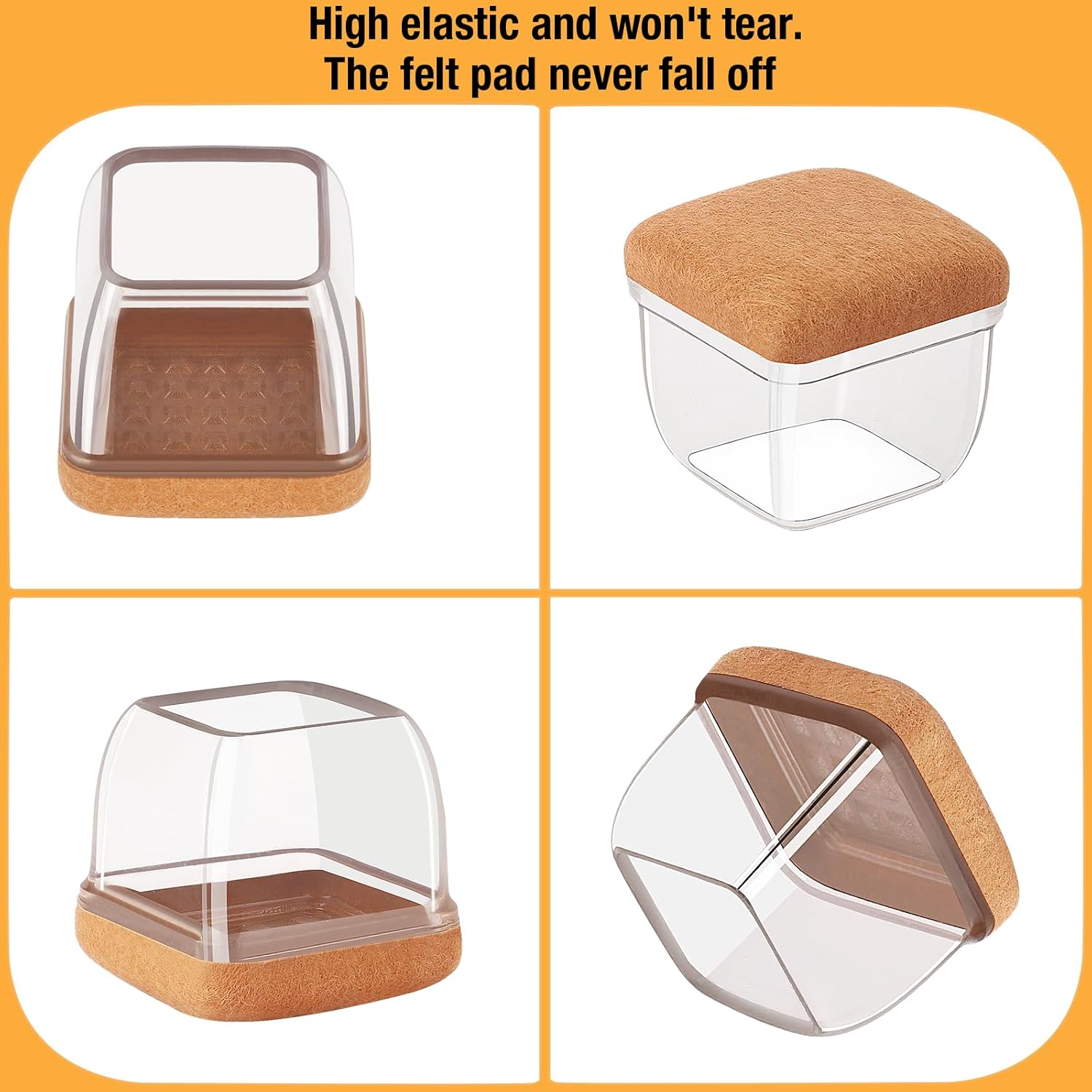32 Pcs Chair Leg Floor Protectors Square, Silicone Chair Leg Protectors for Hardwood Floors, Chair