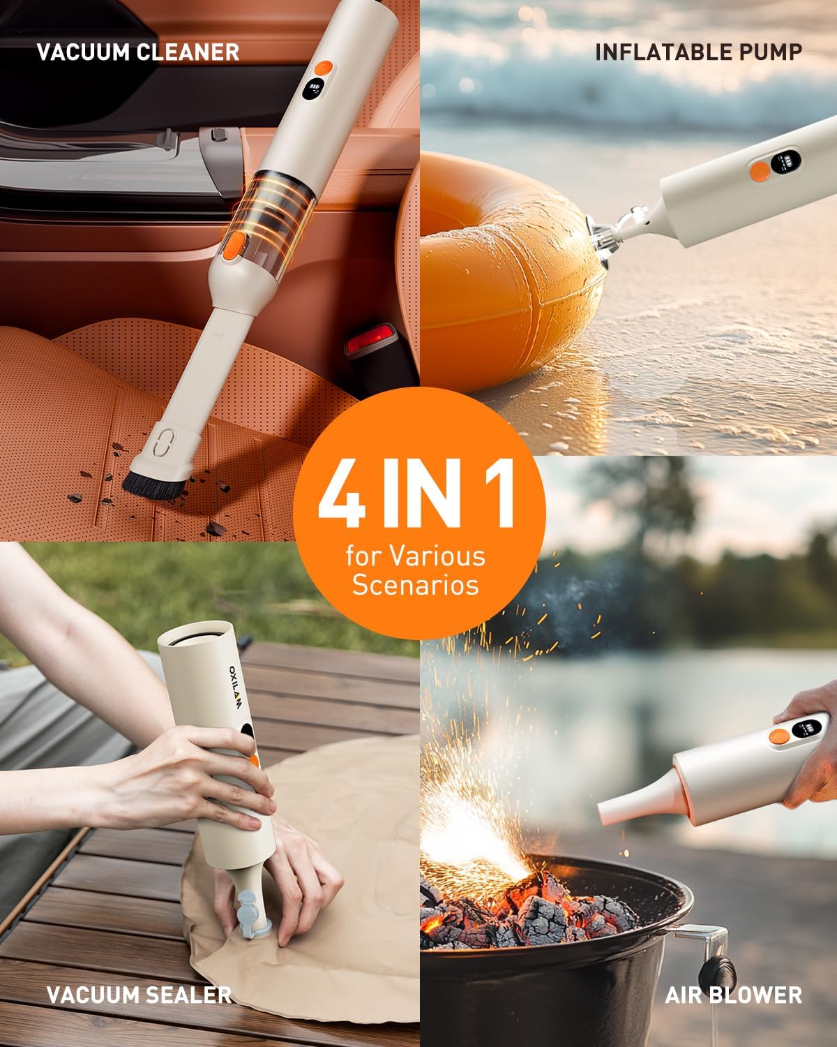 OXILAM 4 in 1 Car Vacuum - Handheld Vacuum 14000PA High Power, Portable Cordless Small Vacuum, Blow