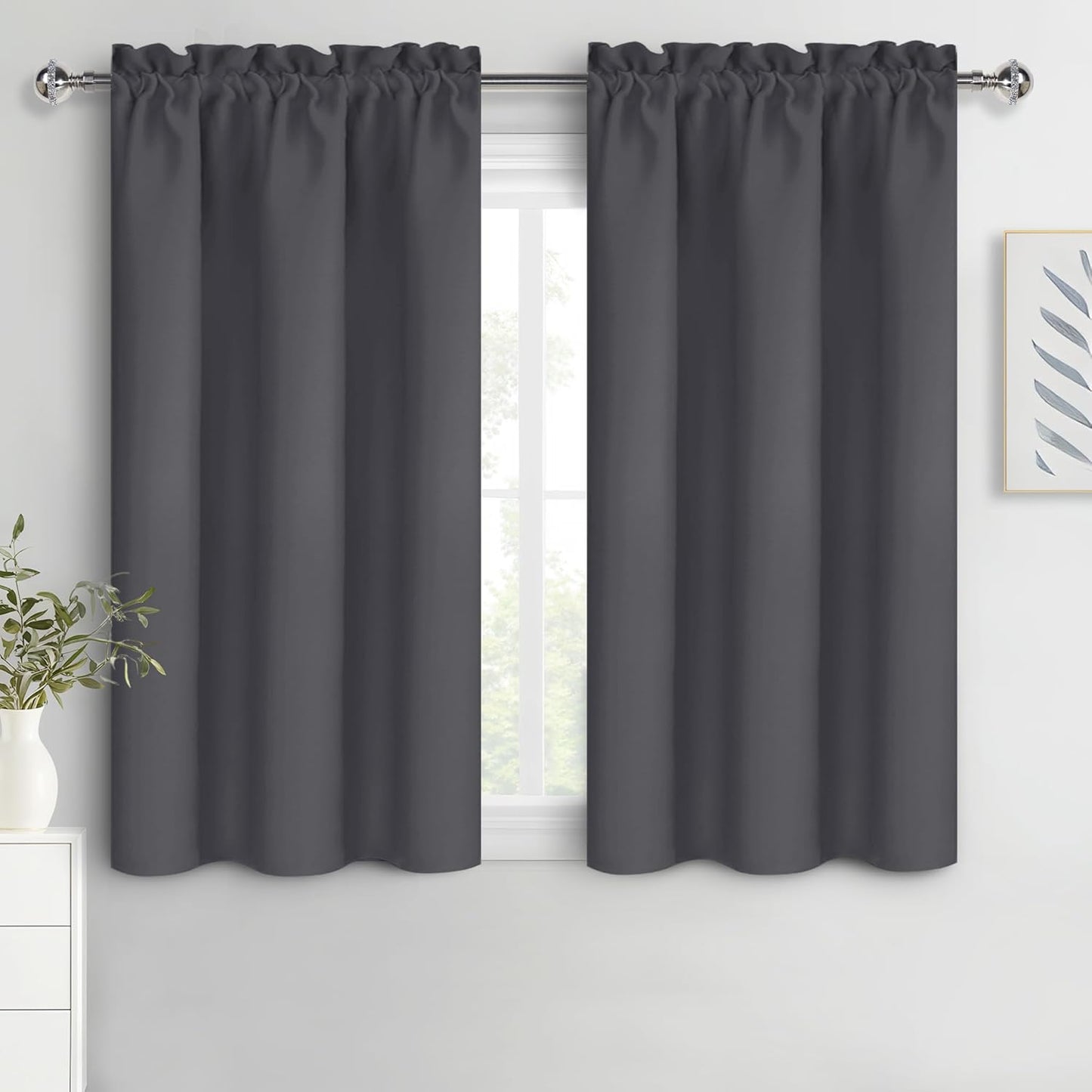 DWCN Kitchen Curtains for Small Windows 45 Inch Length 2 Panels Set, Solid Thermal Insulated Energy