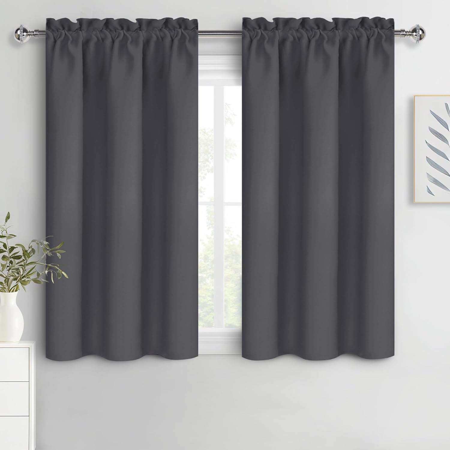DWCN Kitchen Curtains for Small Windows 45 Inch Length 2 Panels Set, Solid Thermal Insulated Energy