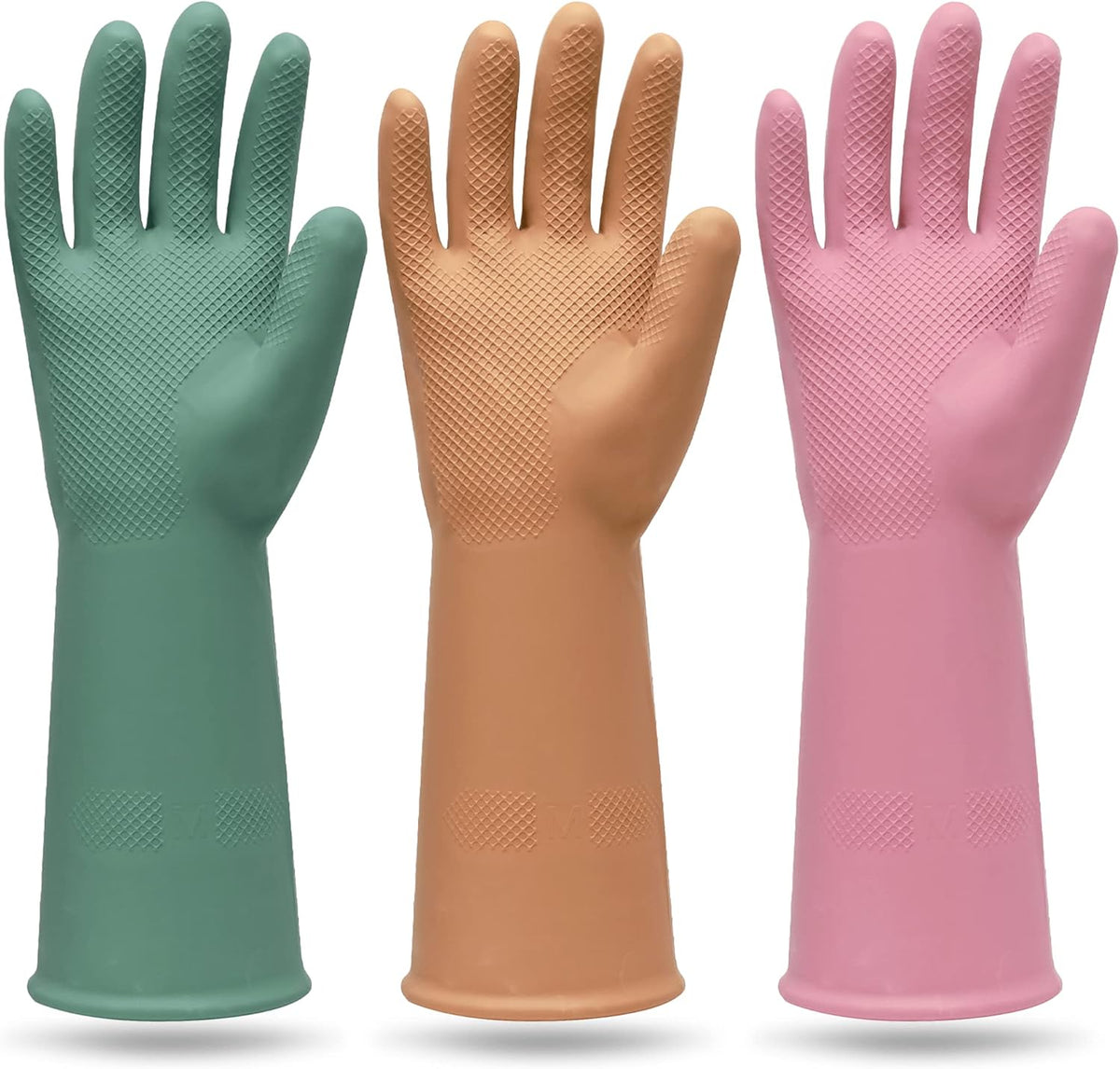MAMISON 3 Pairs Colorful Reusable Waterproof Household Dishwashing Cleaning Rubber Gloves, Non-Slip