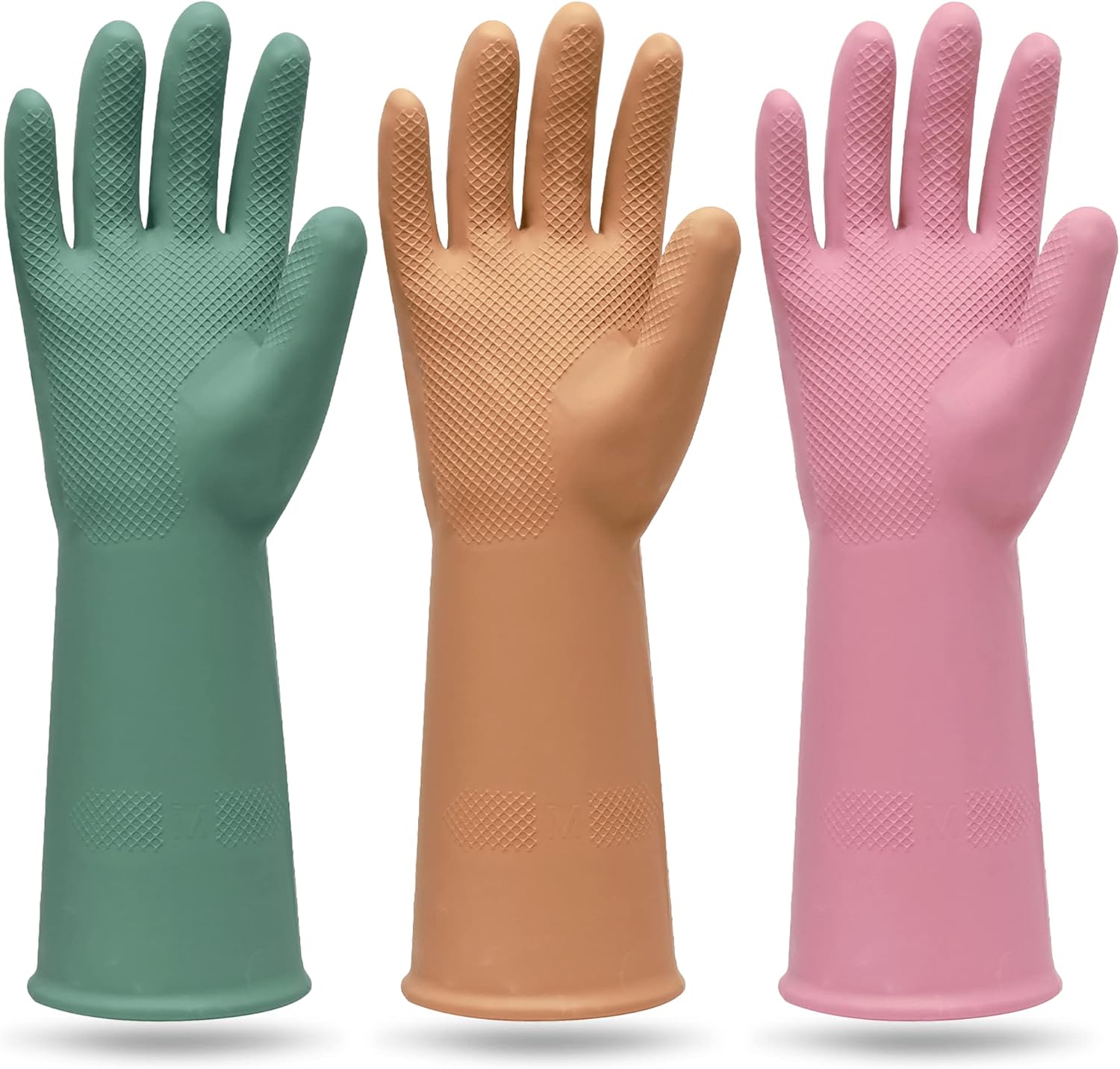 MAMISON 3 Pairs Colorful Reusable Waterproof Household Dishwashing Cleaning Rubber Gloves, Non-Slip
