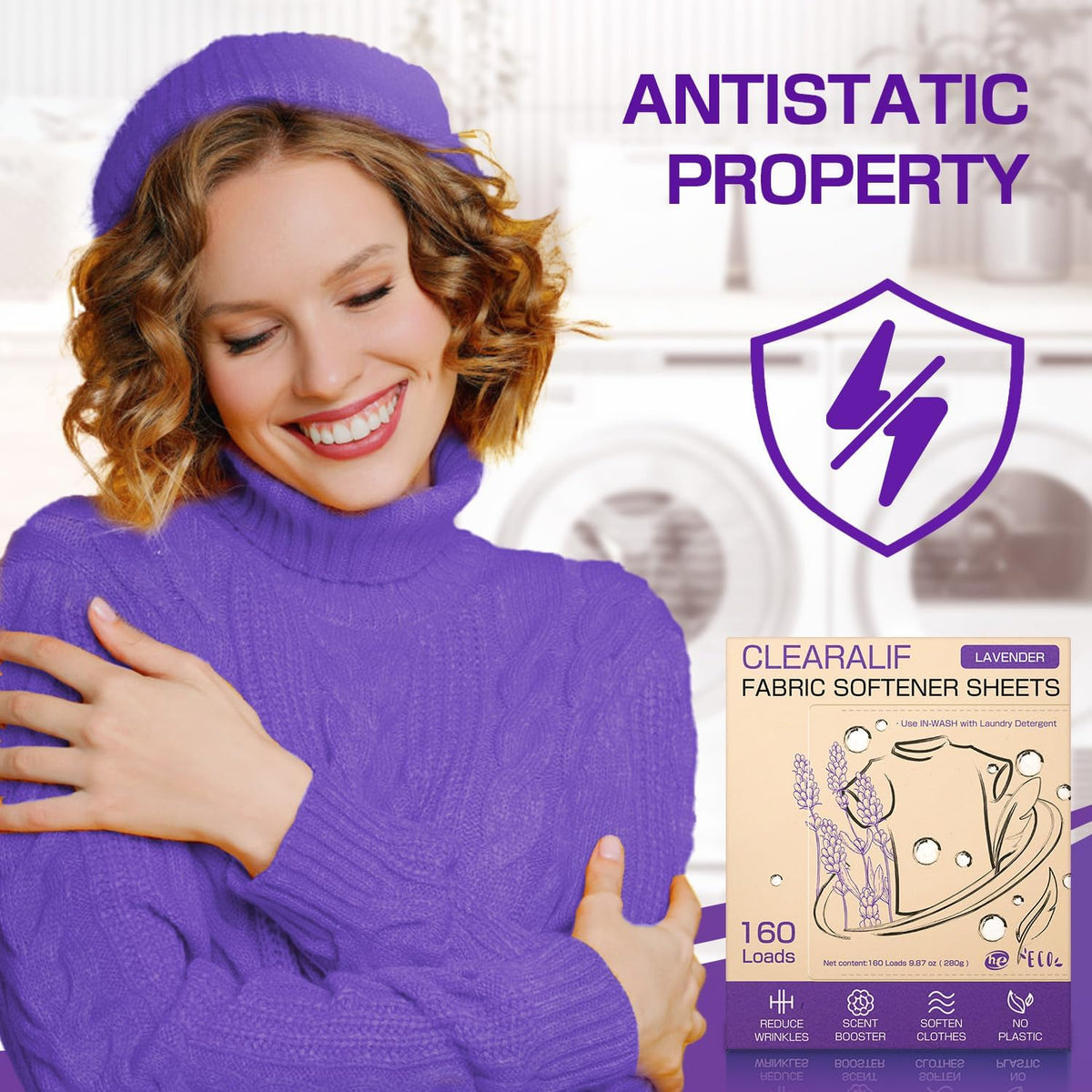 CLEARALIF laundry Fabric Softener Sheets, Lavender Scent, 160 Loads, Eco Friendly, Great For