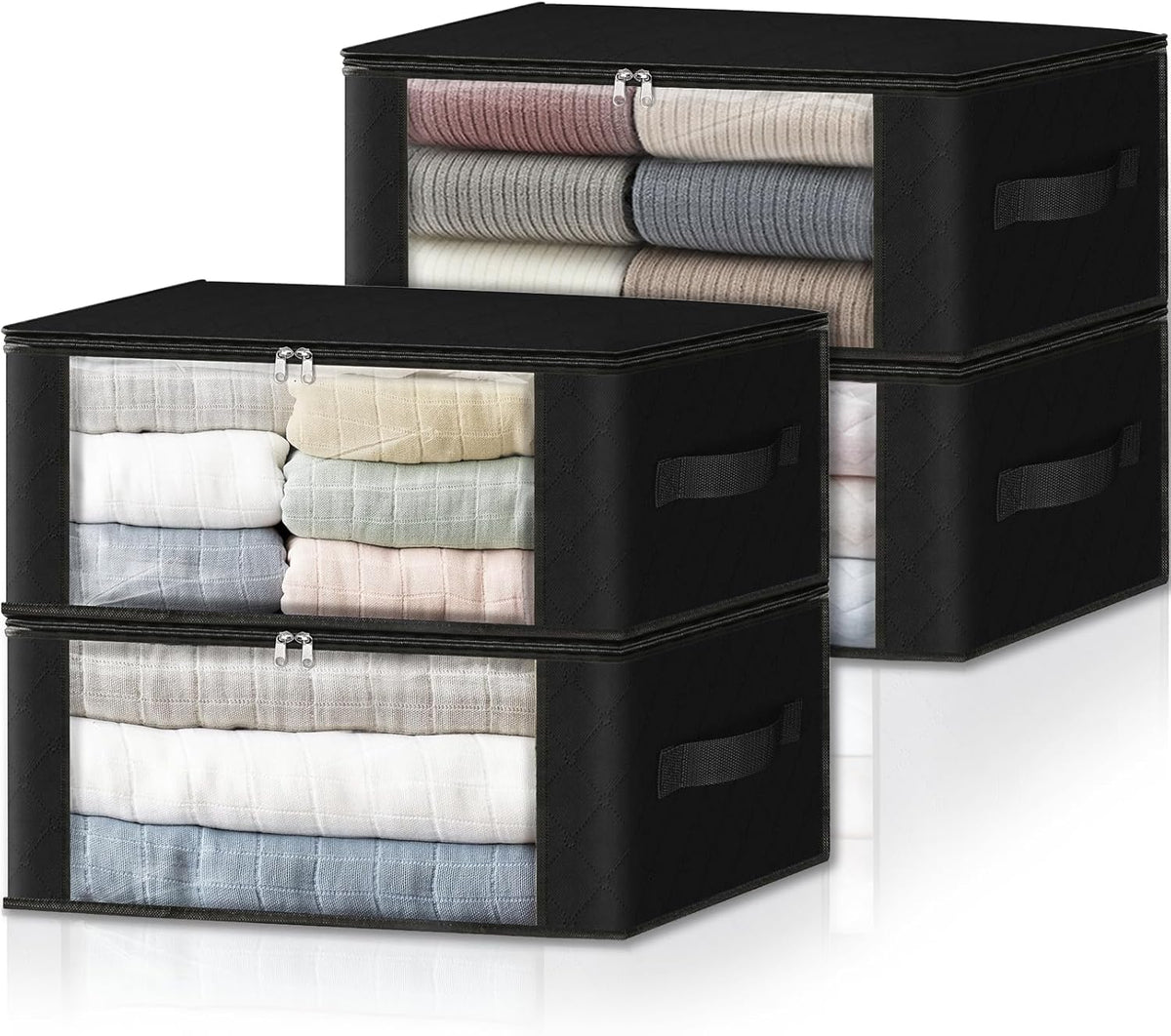 HomeHacks Storage 4-Pack Clothes Organizer Storage Bags Foldable Storage Box with Large Clear