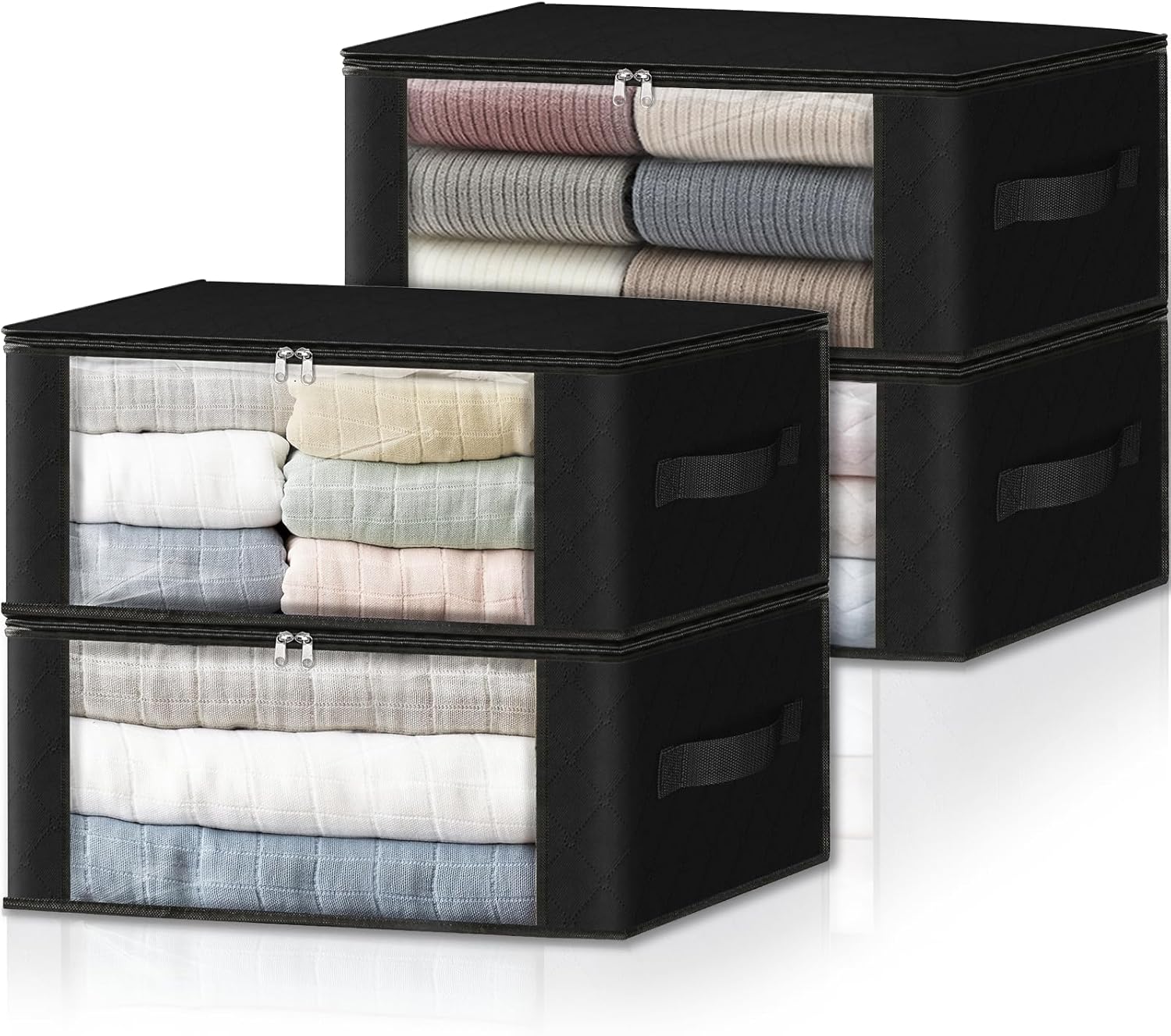 HomeHacks Storage 4-Pack Clothes Organizer Storage Bags Foldable Storage Box with Large Clear