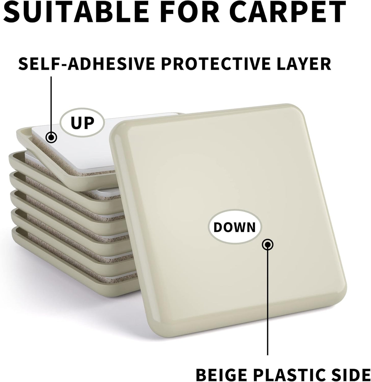 Furniture Sliders 20 pcs-2 1/2” Square Furniture Sliders for Carpet Furniture Pads Hardwoods