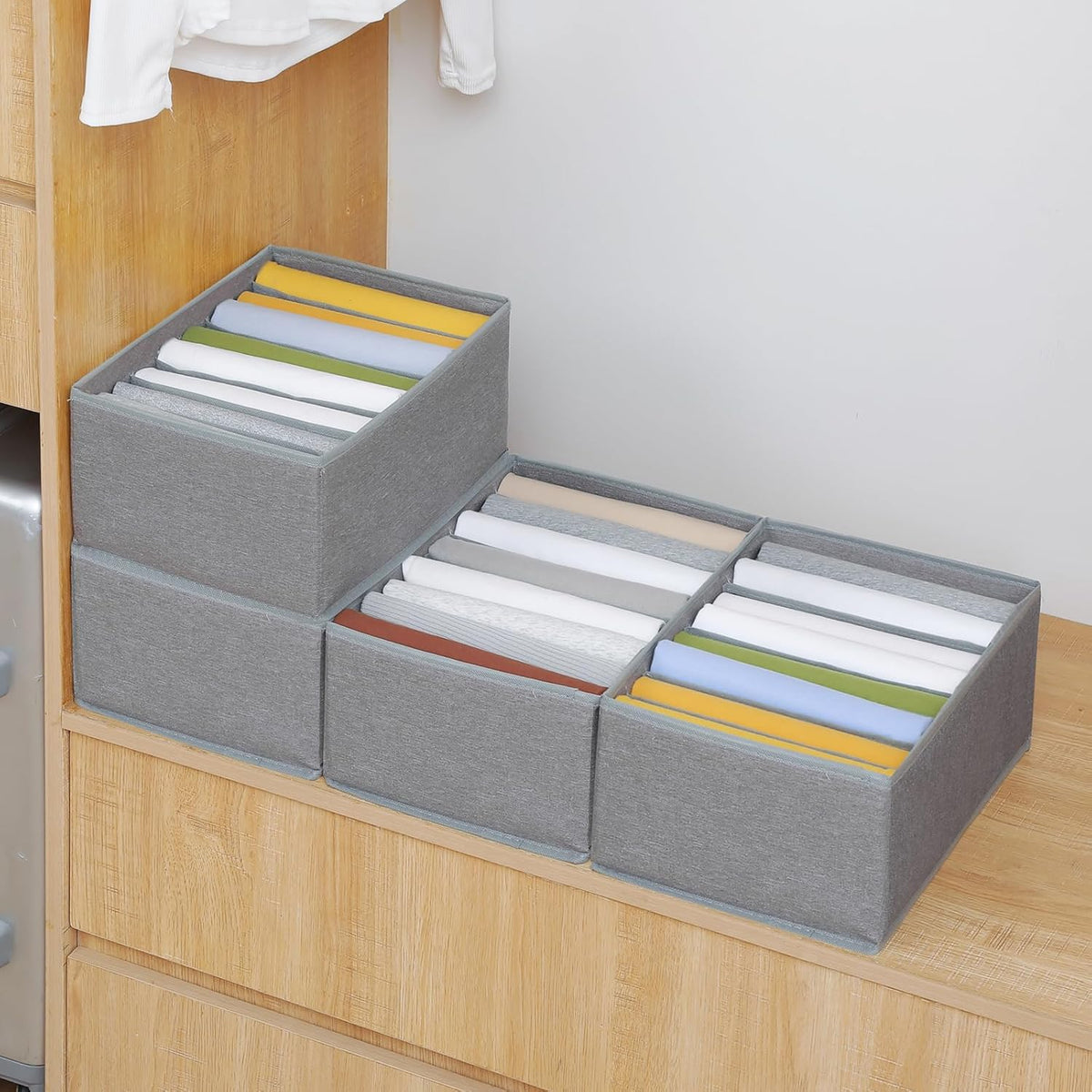 Qozary 4 Pack Drawer Organizers for Clothing, 8 Grids Foldable Closet Organizers and Storage Bins