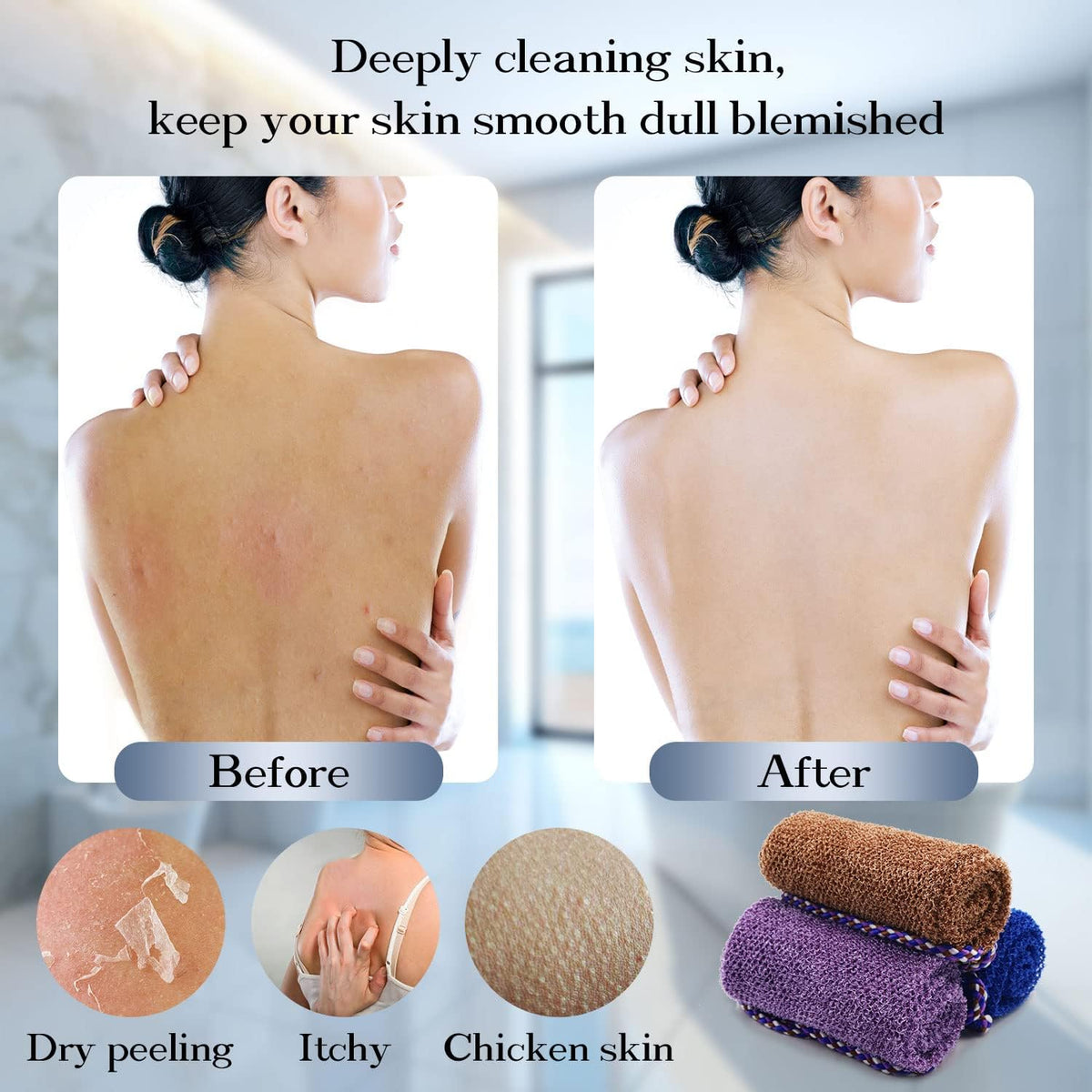 Dr.Pedi 3 Pieces African Net Sponge with Handles Long African Exfoliating Net Washcloth Bath Sponge