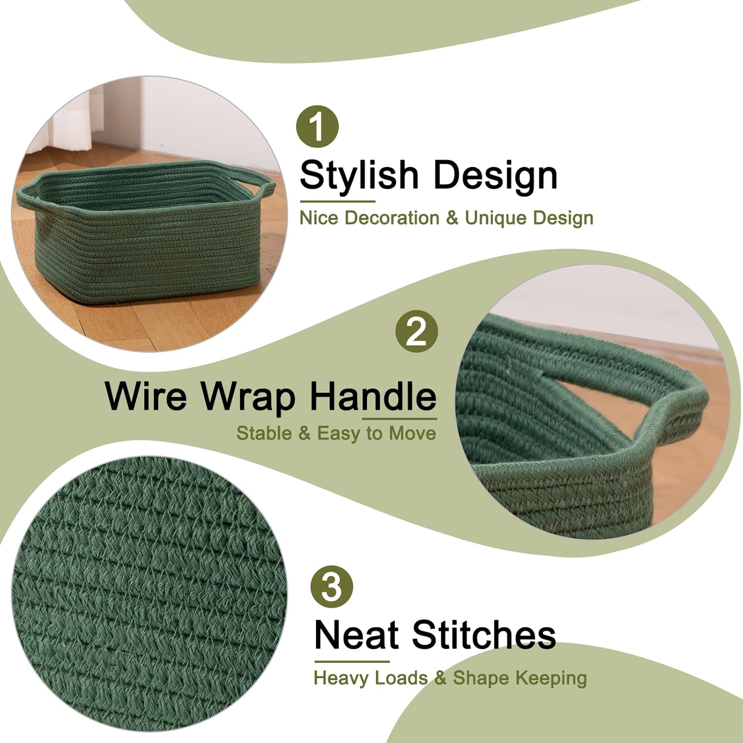 OIAHOMY Cotton Rope Woven Baskets for Storage, Nursery Rectangle Storage Basket with Handles for