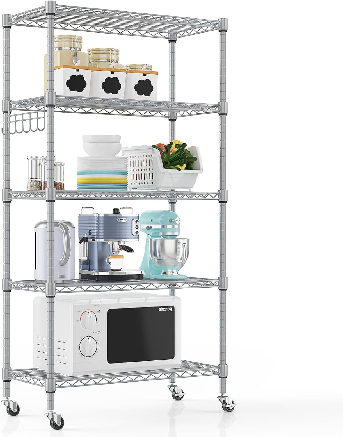 Himimi 5-Tier Storage Shelf Wire Shelving Unit on Wheels, Adjustable Heavy Duty Metal Shelves with