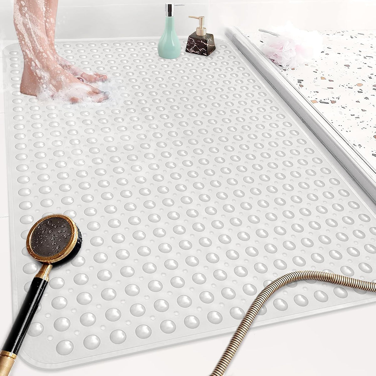 Shower Mat Non Slip: 47.2 x 31.5 Inch Extra Large TPE Shower Mats for Inside Shower - Anti Slip