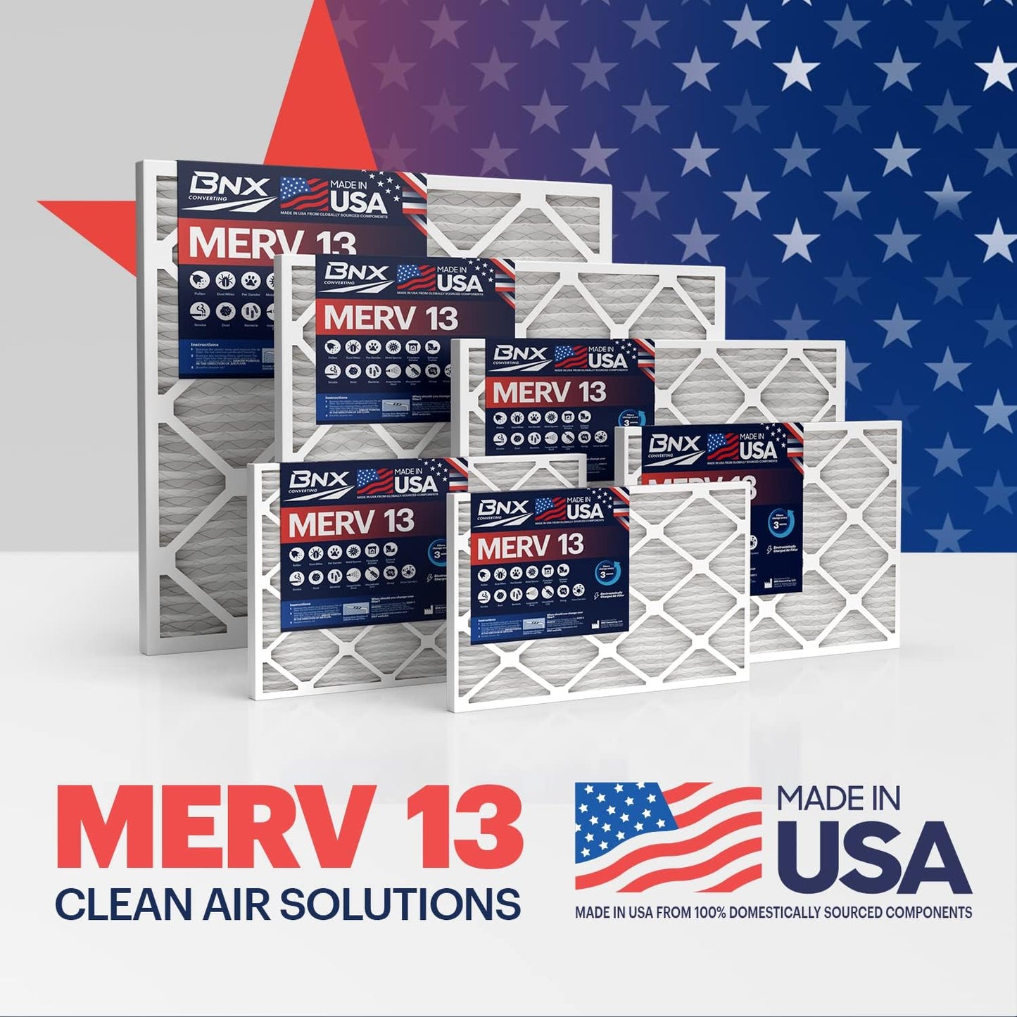 BNX TruFilter 20x30x1 Air Filter MERV 13 (4-Pack) - MADE IN USA - Electrostatic Pleated Air