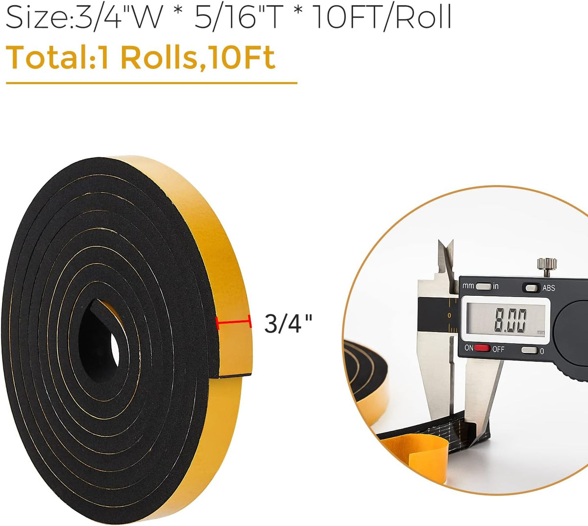 10 Feet Weather Stripping Door Seal, 3/4" Wide X 5/16" Thick Door Seal Strip High Density Foam Tape