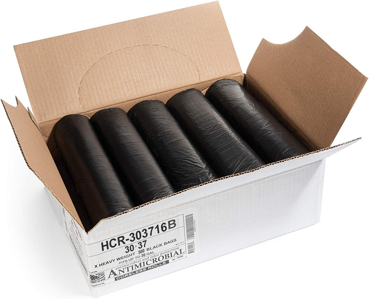 Aluf Plastics High Density Trash Bags, 30 Gallon, 500 Count, 16 Micron (eq), 30" x 37", Black, for