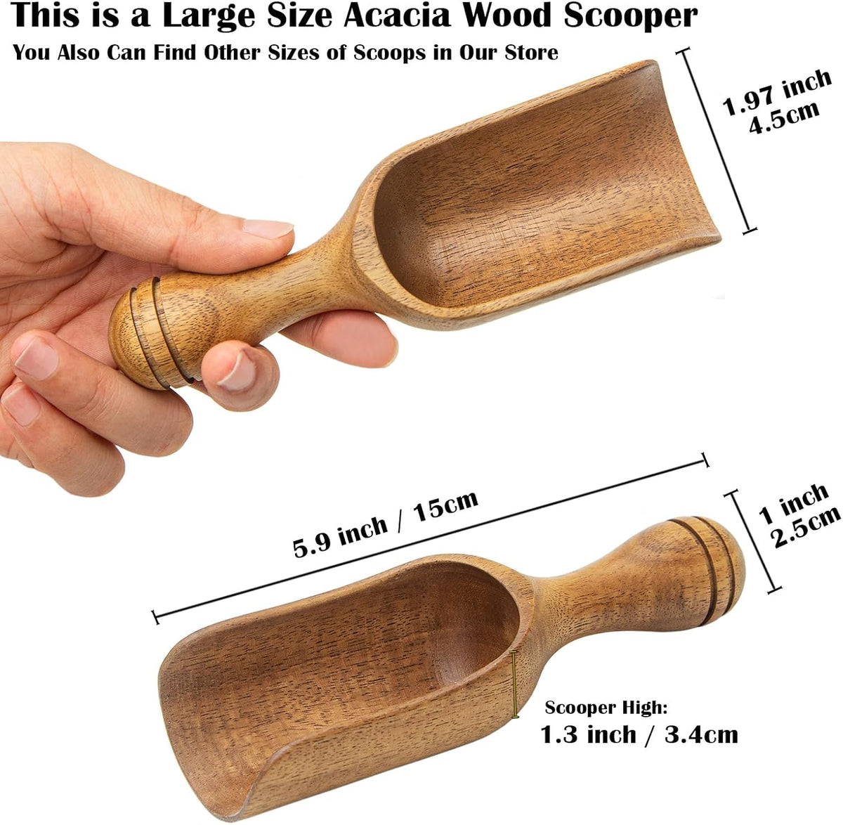 Big Coffee Scoops Shovel,Large Ground Coffee Scoop 2PCS Large Wooden Scoops for Jars 5.9″ Acacia