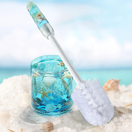 FONMY Toilet Brush and Holder Acrylic with Nature Seashell,Compact Size Toilet Bowl Brush with
