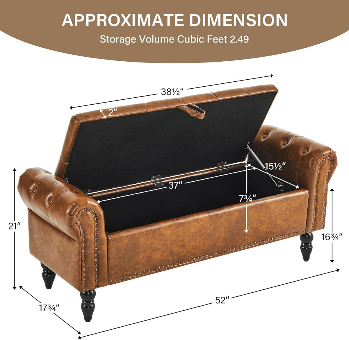 Furnimart Storage Bedroom Bench for End of Bed, Faux Leather Upholstered Storage Ottoman with