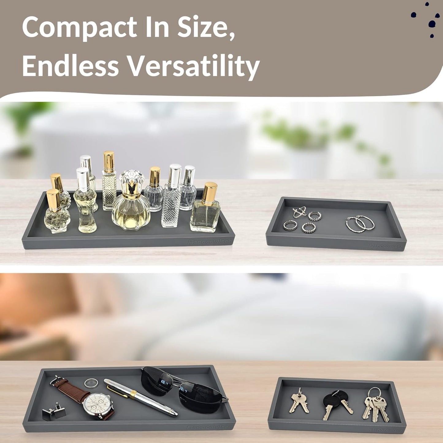Countertop and Vanity Tray - 2 PC (11” and 7”) Shatterproof Silicone Kitchen and Bathroom Trays for
