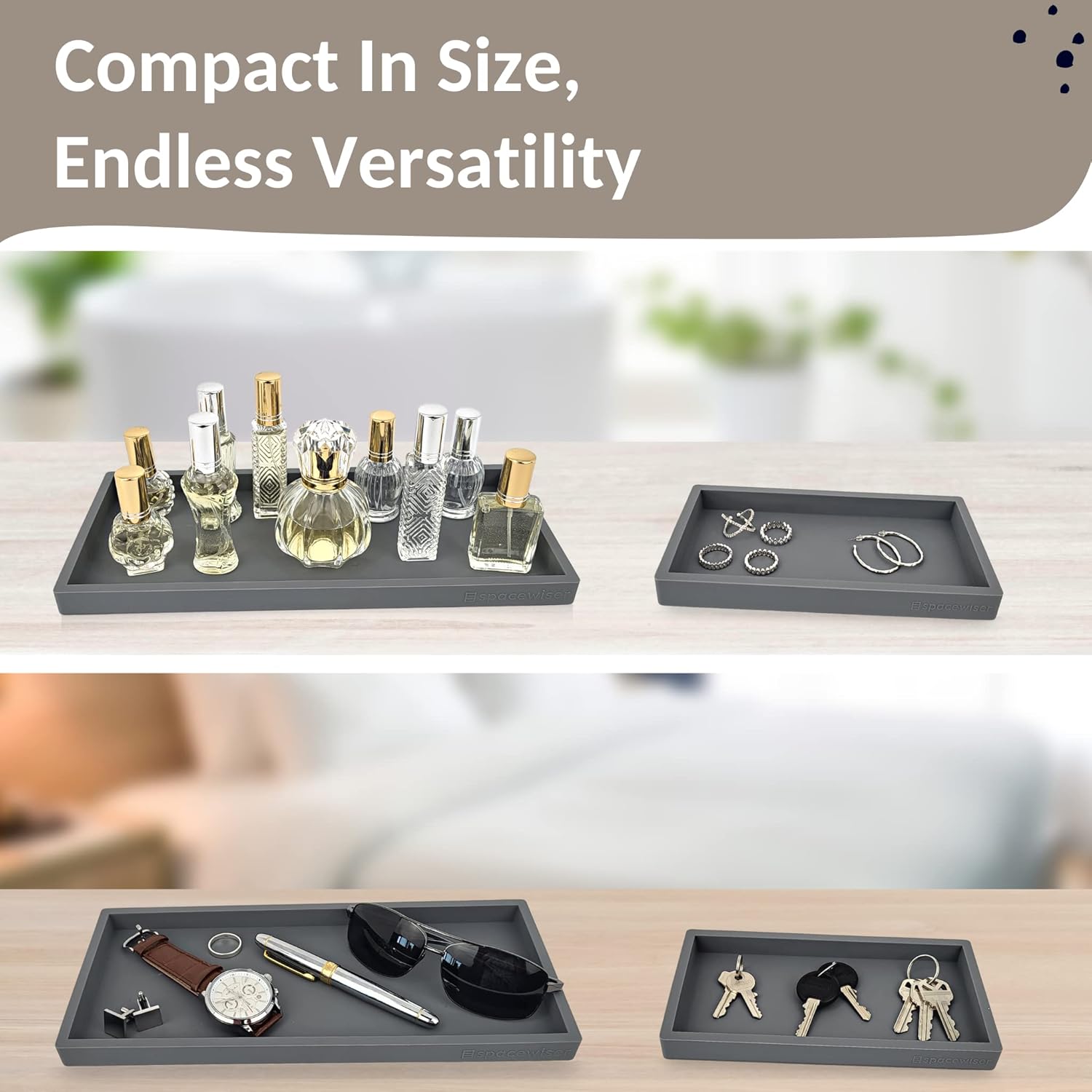 Countertop and Vanity Tray - 2 PC (11” and 7”) Shatterproof Silicone Kitchen and Bathroom Trays for