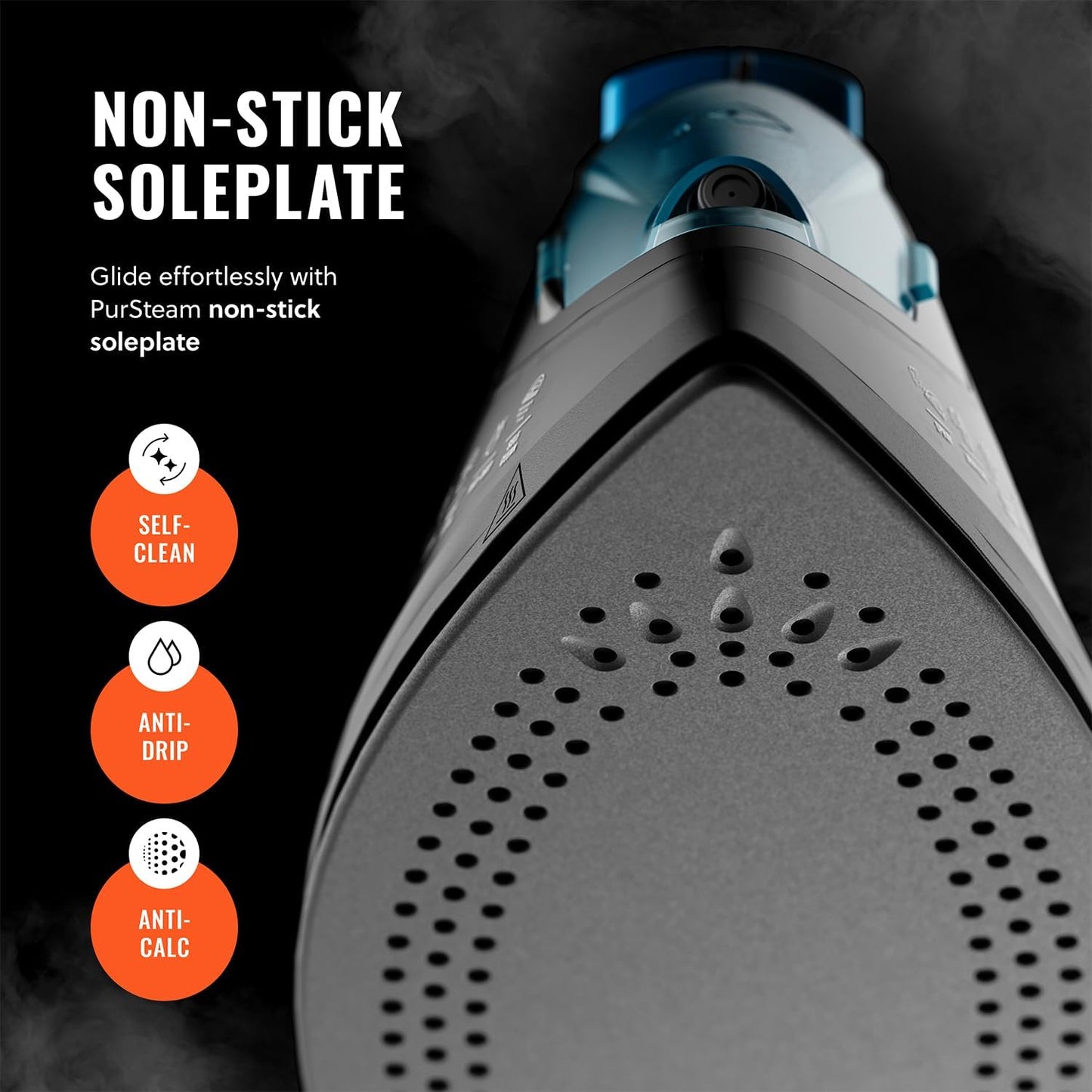 PurSteam Professional 1250W Steam Iron | Powerful Steamer with Burst of Steam & Spray | Non-Stick