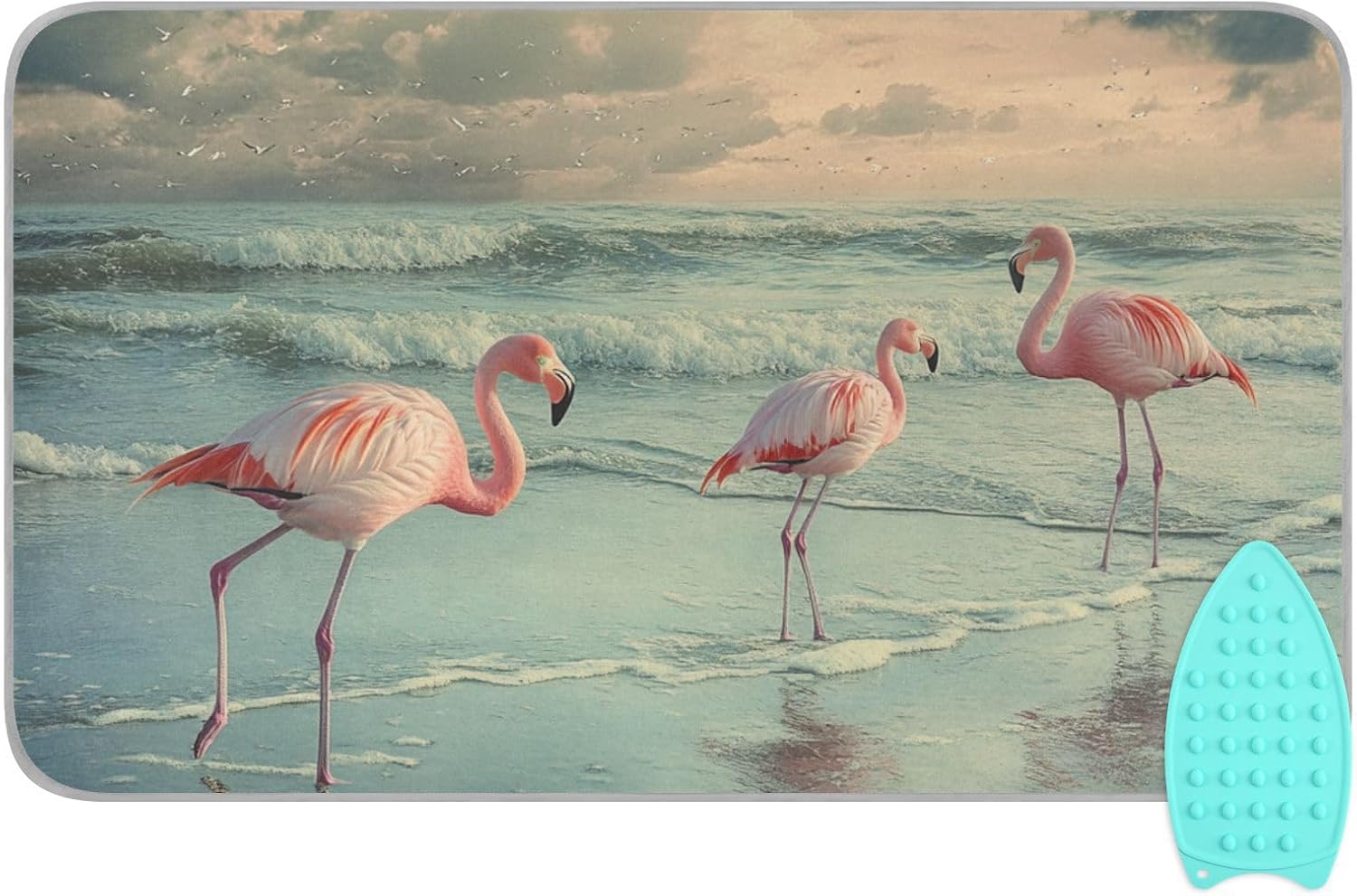 Flamingo with Coastline Ironing Mat for Table top Portable Ironing Pad Blanket for Washer Dryer