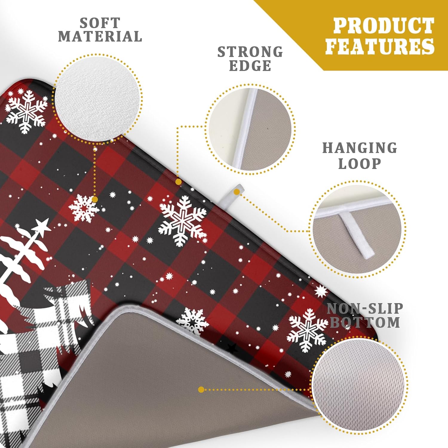 Christmas Dish Drying Mat for Kitchen Counter 16”x18” Christmas Tree Buffalo Plaid Dish Draining