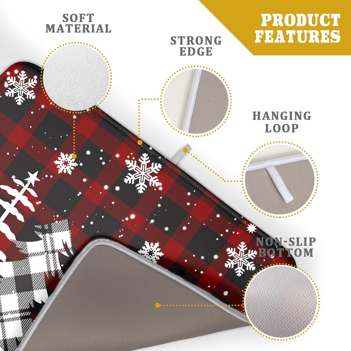 Merry Christmas Dish Drying Mat for Kitchen Counter 18x24 Inch Watercolor Buffalo Plaid Christmas