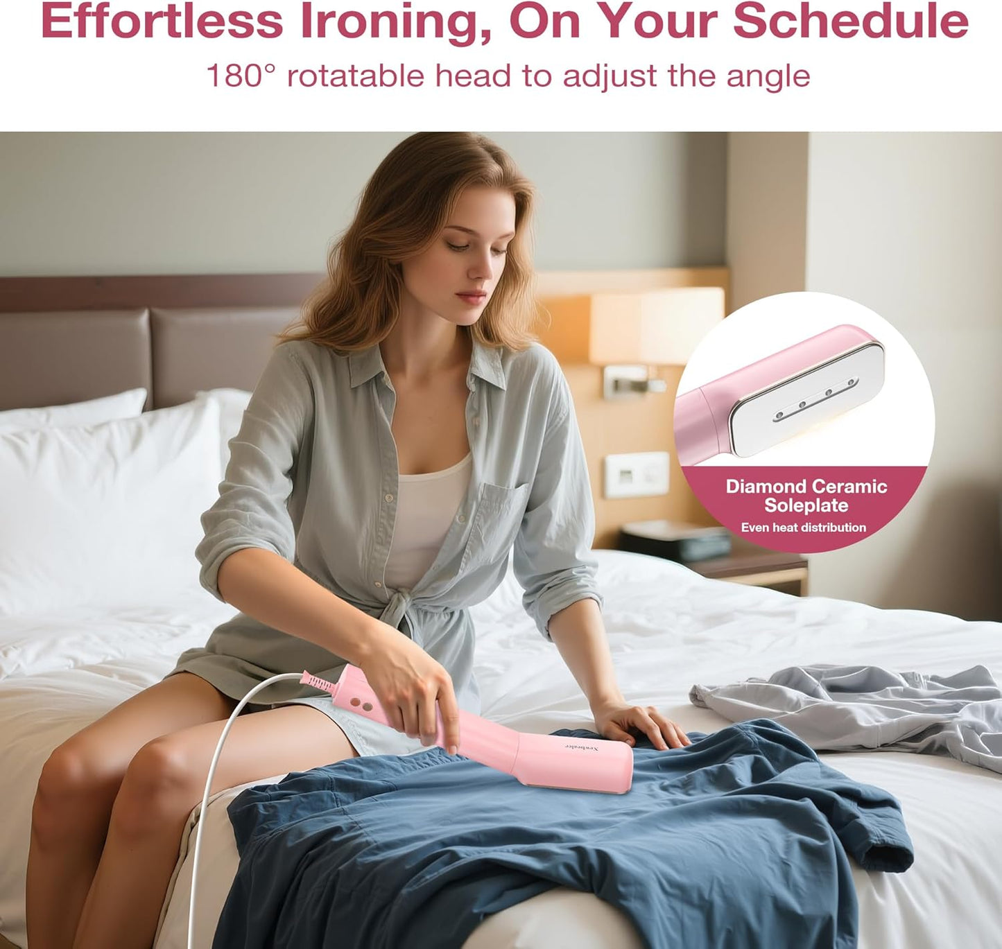 Newbealer 2in1 Travel Iron with Global Voltage, 100-240V Clothes Steamer, Dry Ironing & 2 Steam