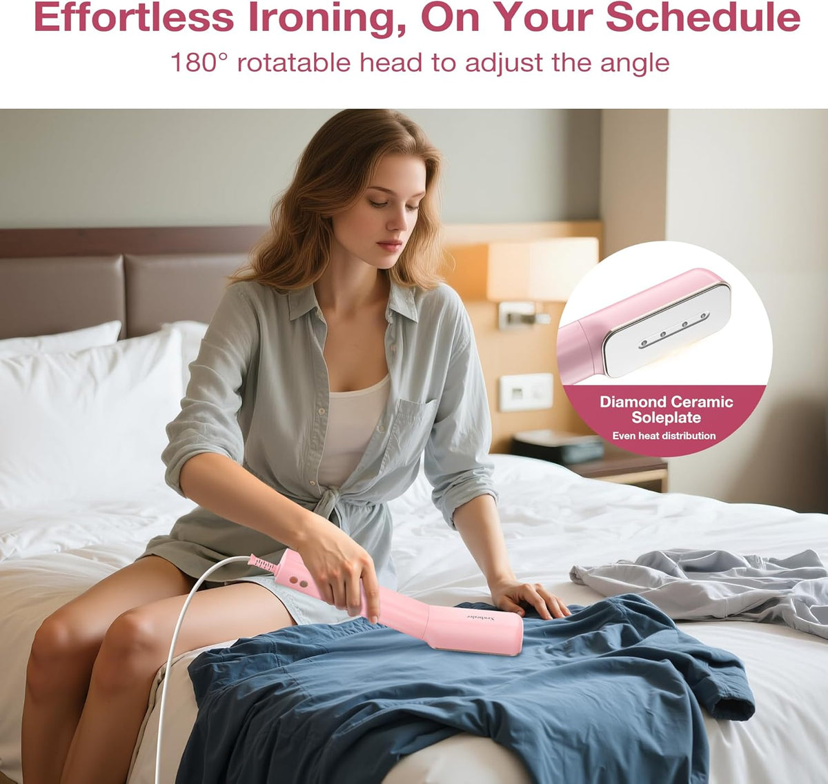 Newbealer 2in1 Travel Iron with Global Voltage, 100-240V Clothes Steamer, Dry Ironing & 2 Steam