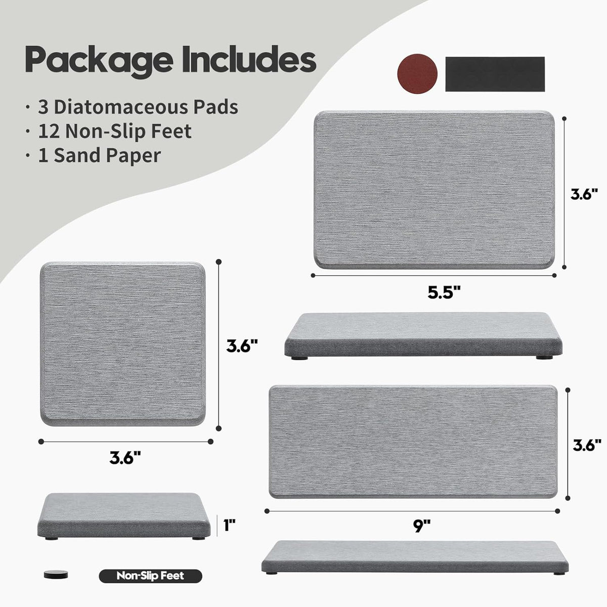 3PCS Bathroom Sink Vanity Trays, Quick Stone Drying Mat Dish Soap Dispenser Sponge Holder for