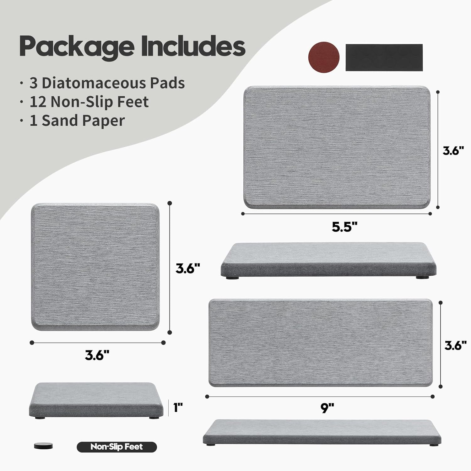 3PCS Bathroom Sink Vanity Trays, Quick Stone Drying Mat Dish Soap Dispenser Sponge Holder for
