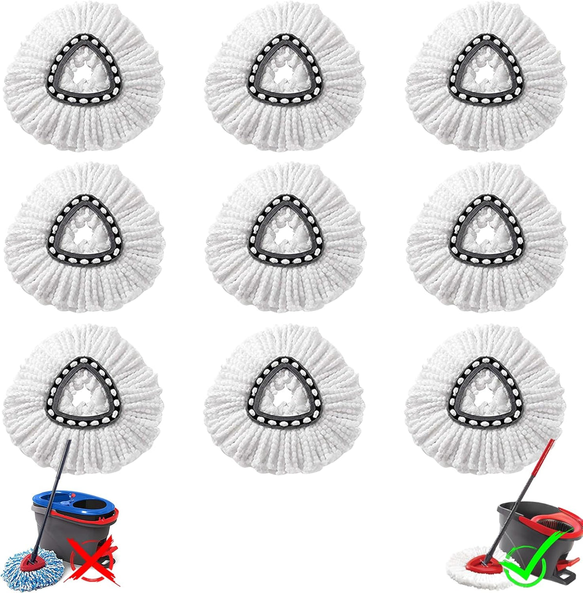 9Pcs Spin Mop Replacement Heads, White Large 360° Easy Wring Spin Mop Head 100% Microfiber Refill