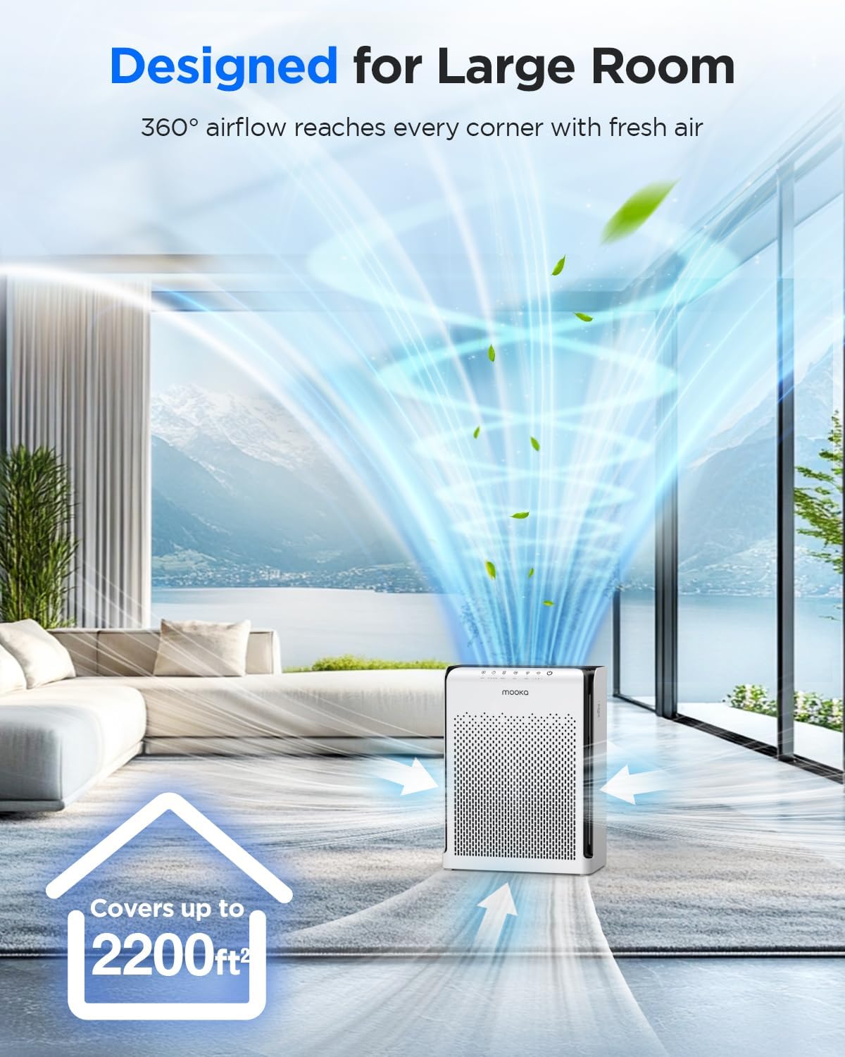 Air Purifiers for Home Large Room up to 2200ft², MOOKA Air Purifier for Home Pets Bedroom with ECO