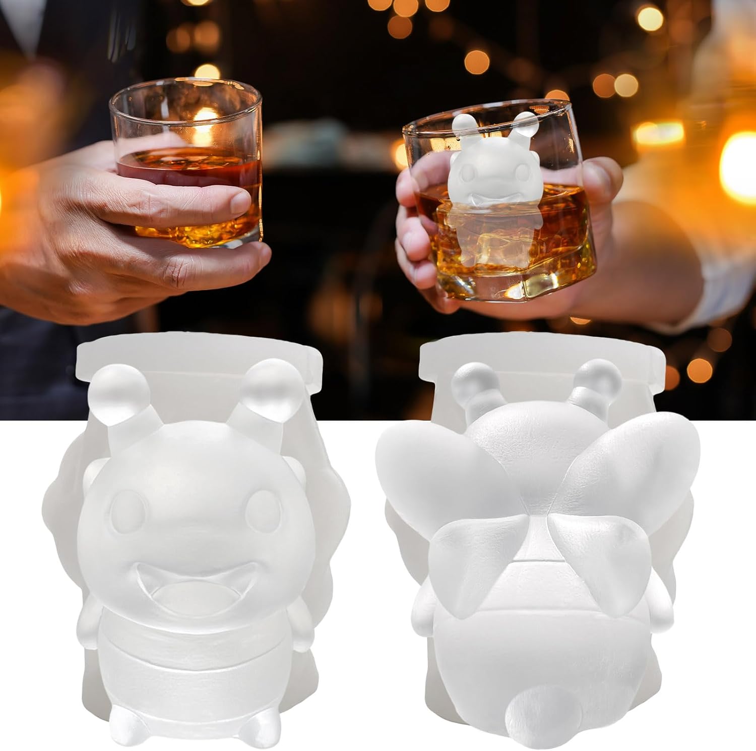3D Bee Ice Cube Silicone Molds Tray for Whiskey, Cocktail, Drink Decor, Bar; Rich Details. Cute