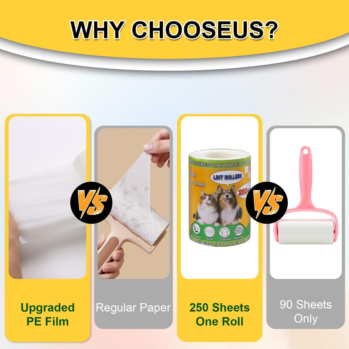 Extra Sticky Lint Rollers for Pet Hair, 250 Sheets, Lint Remover for Dog Cat Hair Removal, Animal