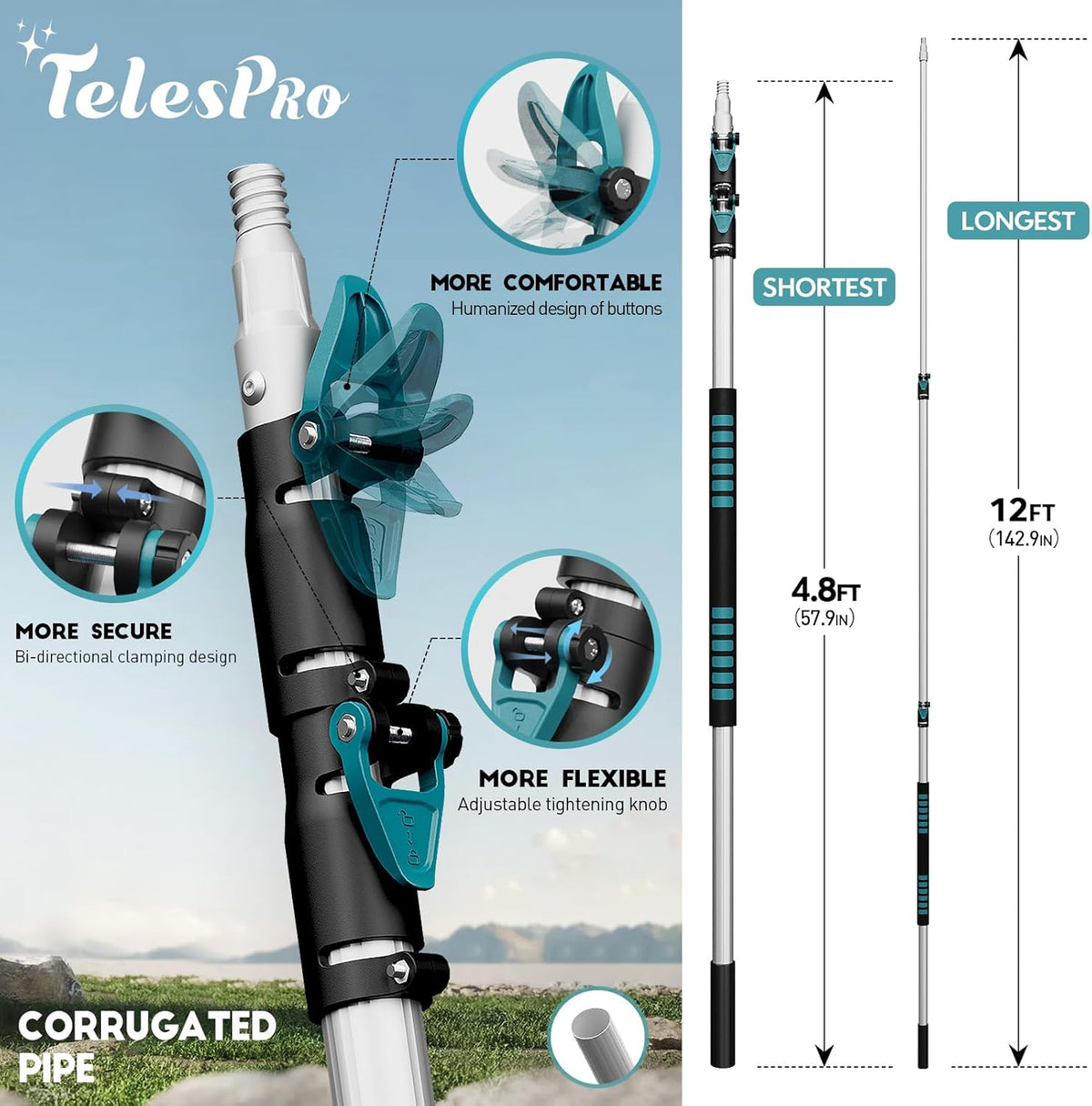 20 Foot High Reach Duster Kit with 5-12FT Extension Pole High Ceiling Dusting and Window Cleaning