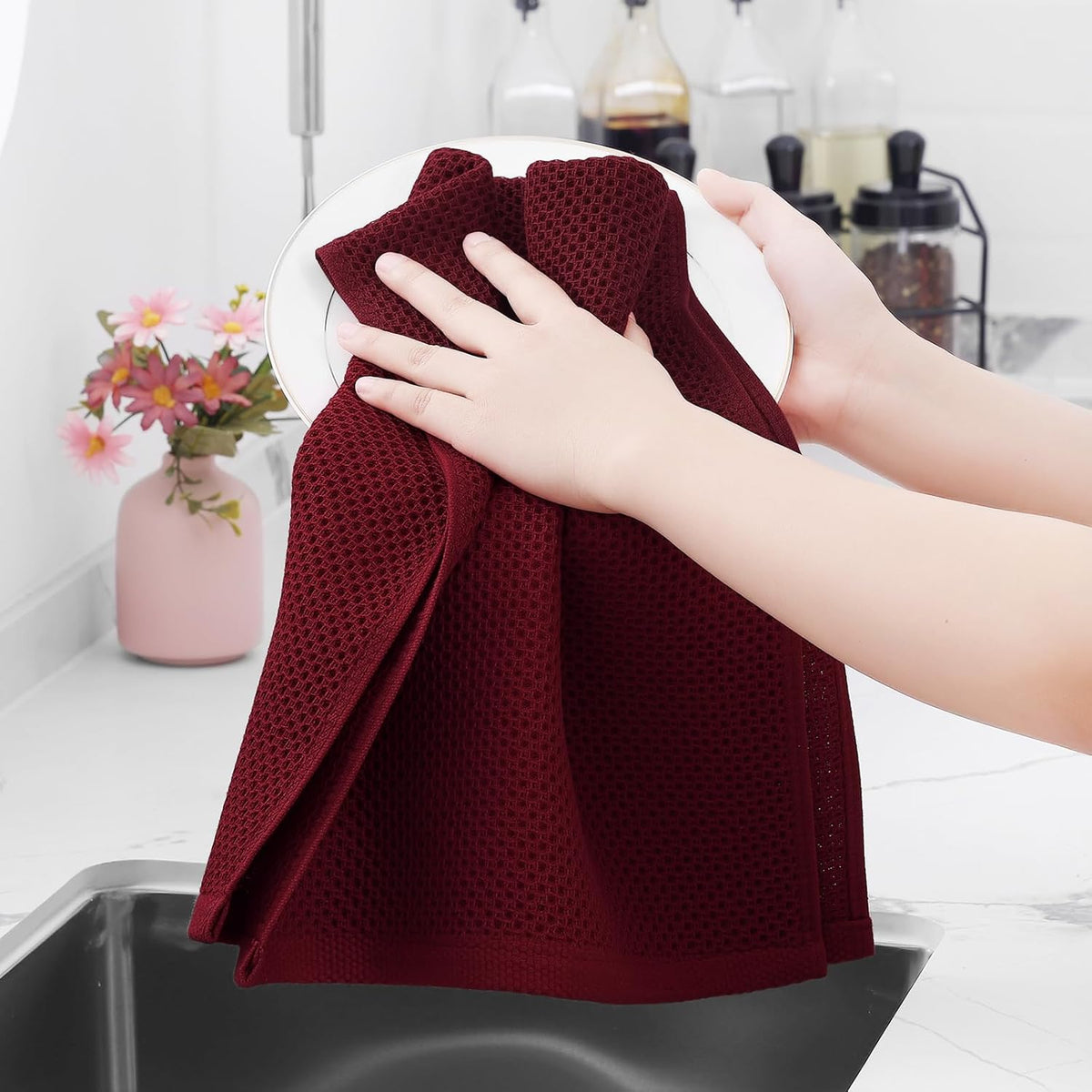 Homaxy 100% Cotton Waffle Weave Kitchen Dish Towels, Ultra Soft Absorbent Quick Drying Cleaning