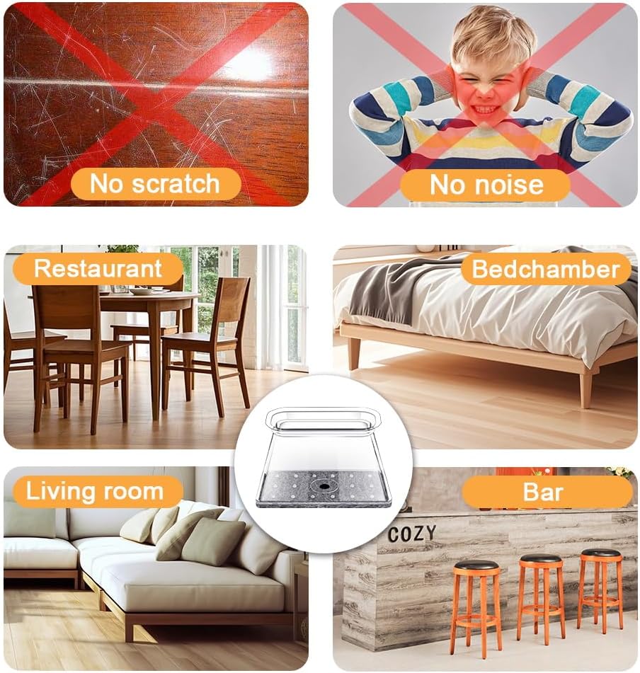 32 Pcs Rectangle Chair Leg Protectors for Hardwood Floors - Silicone Felt Furniture Pads