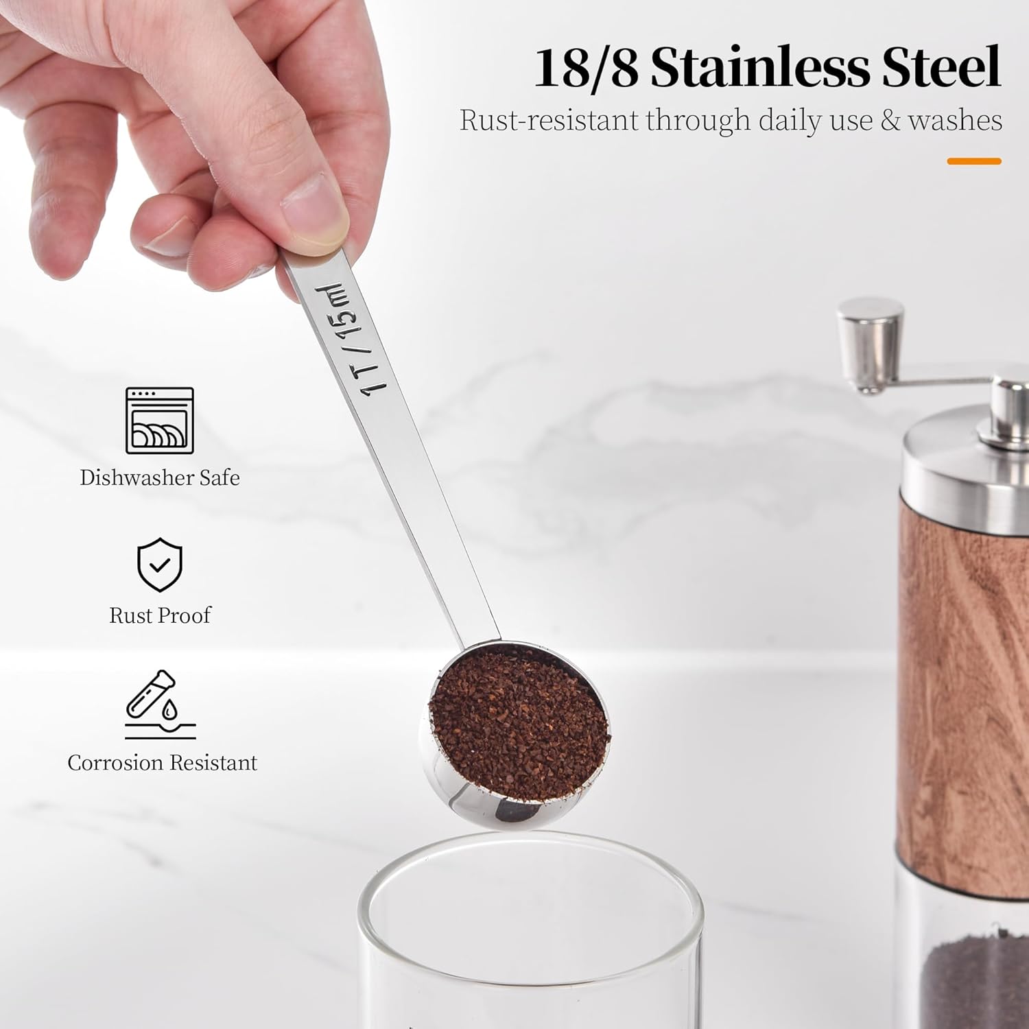 Long Handle Coffee Scoop: 5.64 Inch 18/8 Stainless Steel 1 Tablespoon Metal Measuring Spoon Tbsp