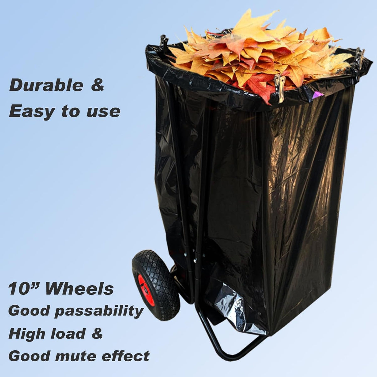 Mobile Trash Bag Holder Outdoor Lawn Leaf Bag Holder with Leaf Chute Metal Rake & 15 Count 39