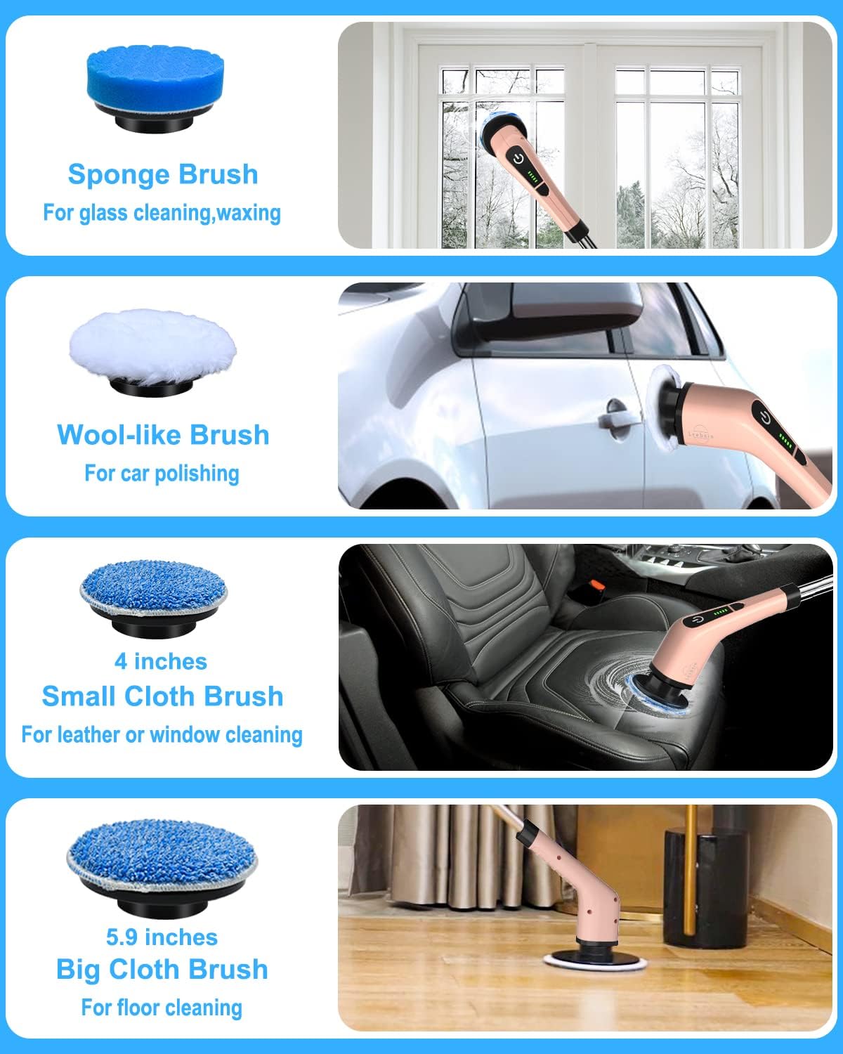 Leebein Electric Spin Scrubber, Cordless Powerful Scrub Brush for Cleaning Bathroom, Kitchen
