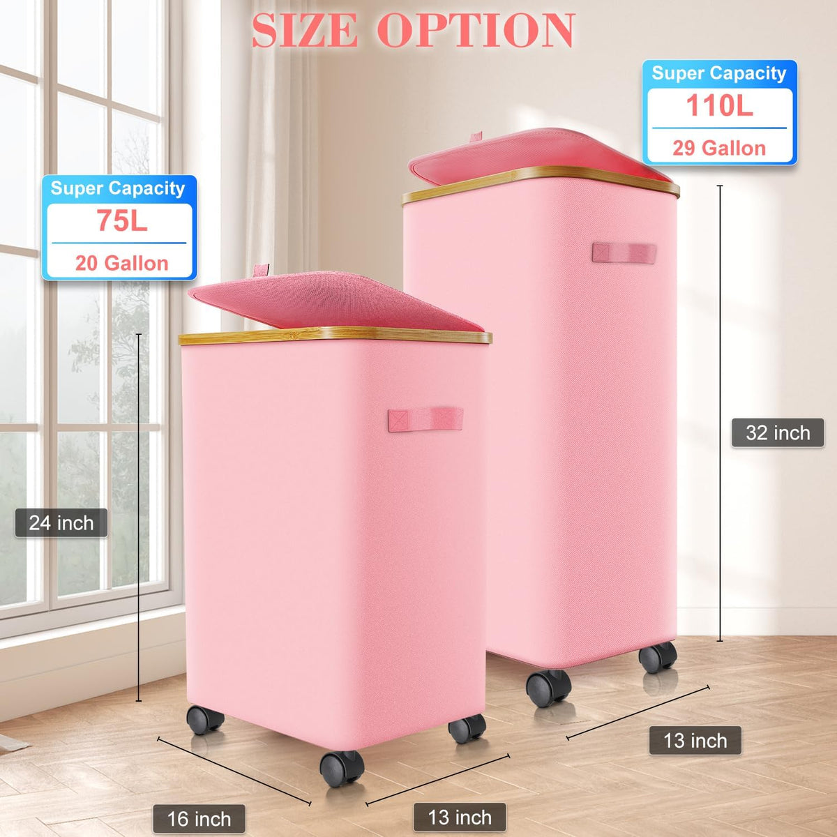 Laundry Hamper with Wheels,29 Gal (110L) Laundry Basket with lid Rolling Clothes Hamper Foldable