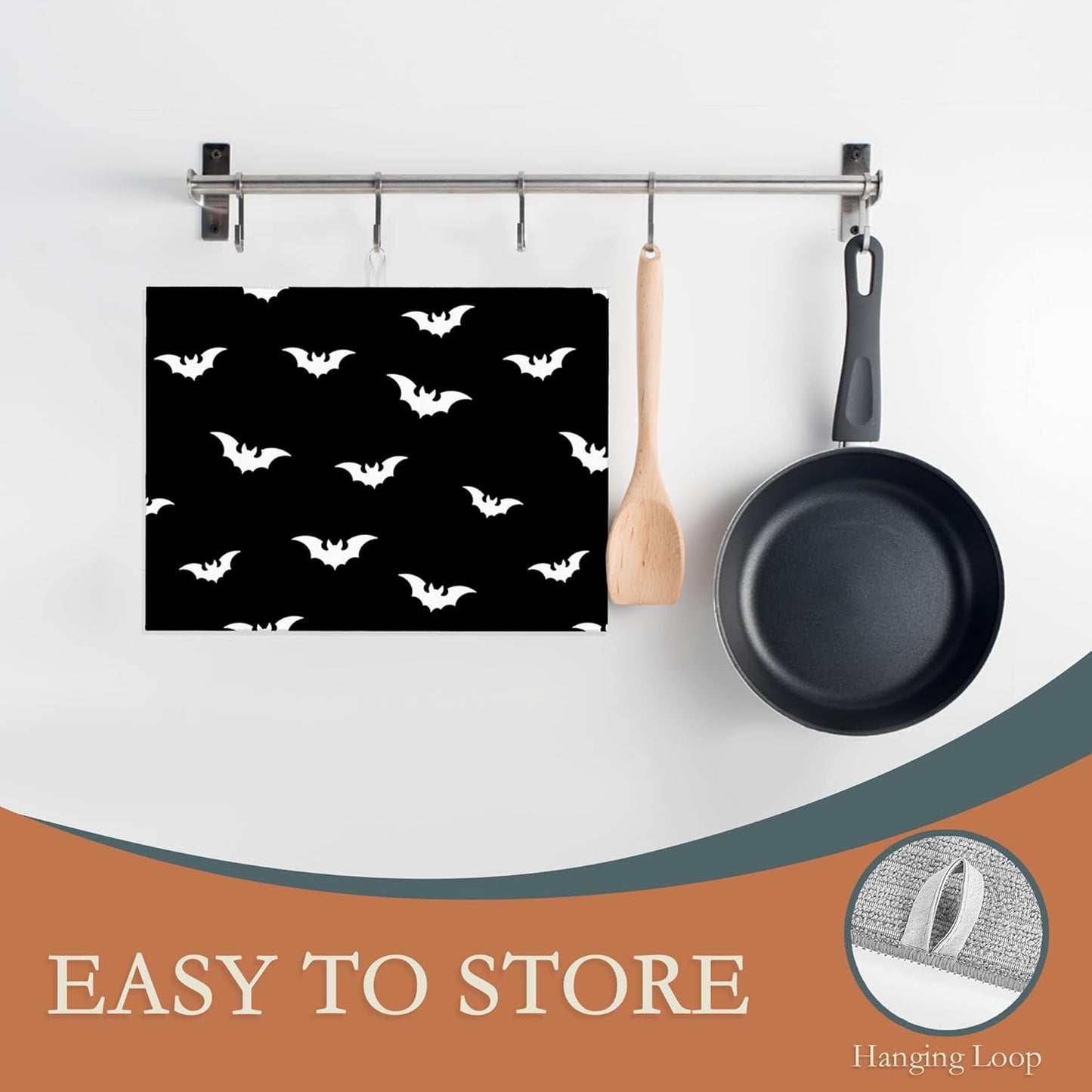 Halloween Black White Dish Drying Mats 18x24 Inch,Halloween Bats Dish Pad Drying Rack Mat for